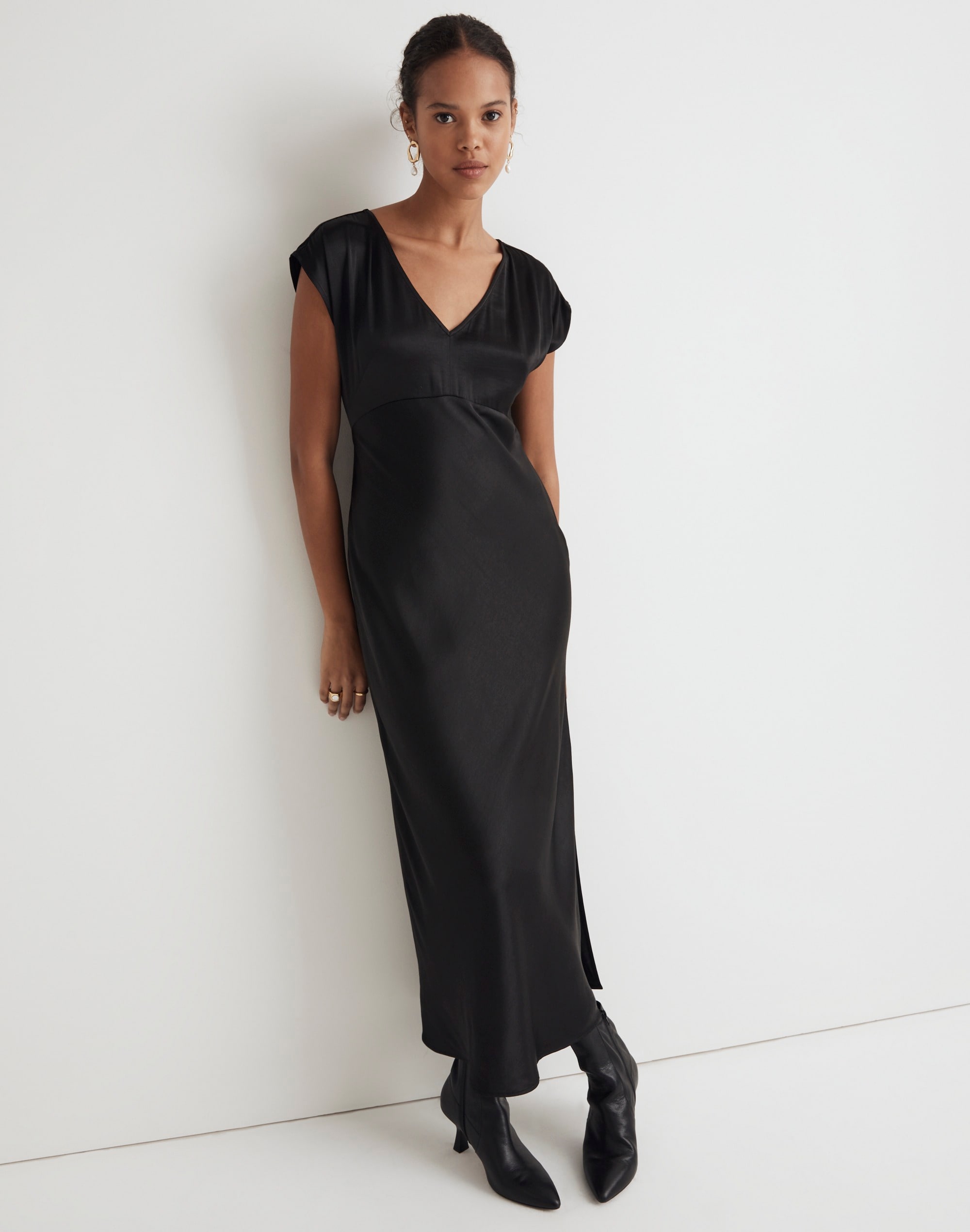 wide v-neck midi dress in satin