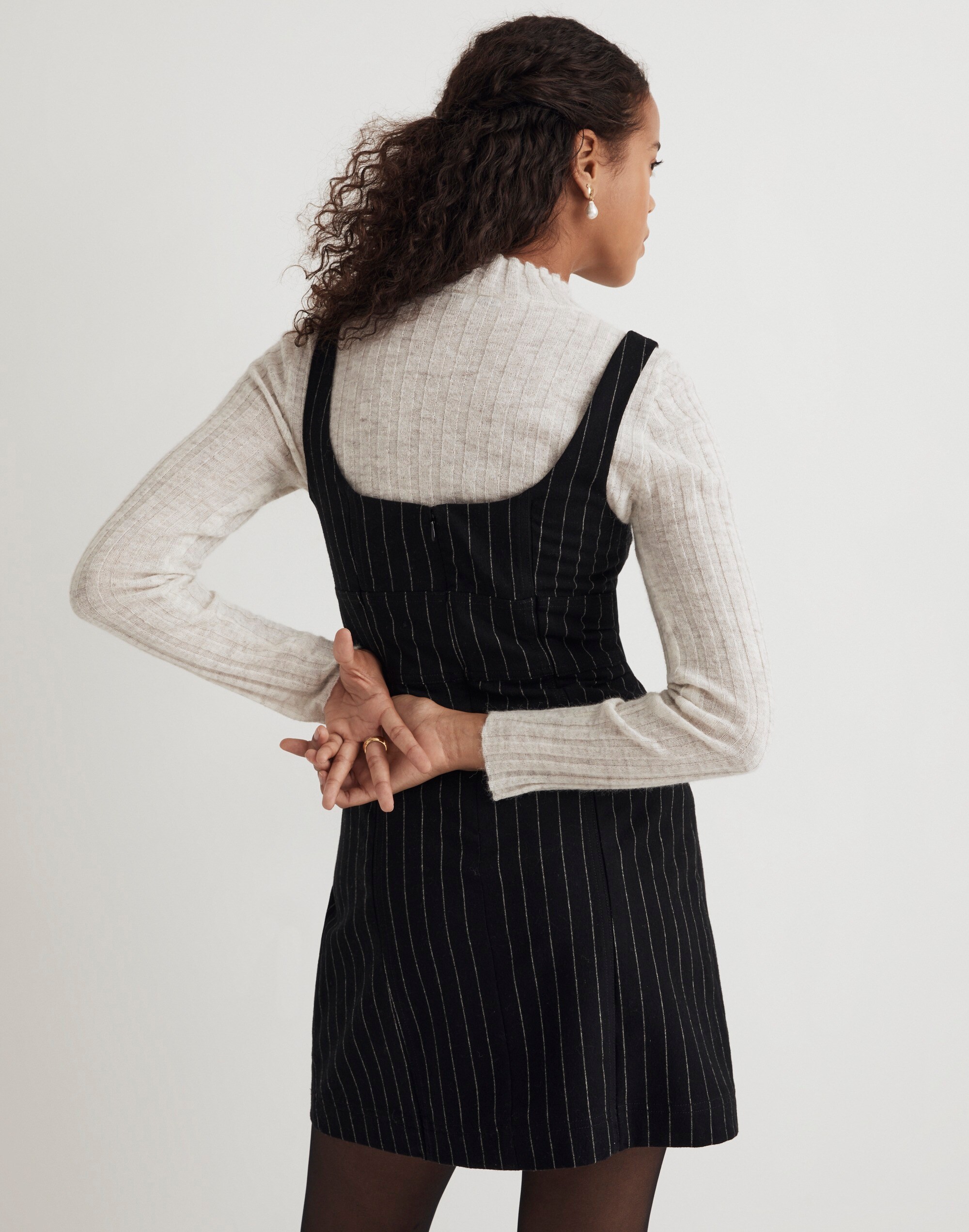 Wool-Blend Mini Dress in Pinstripe