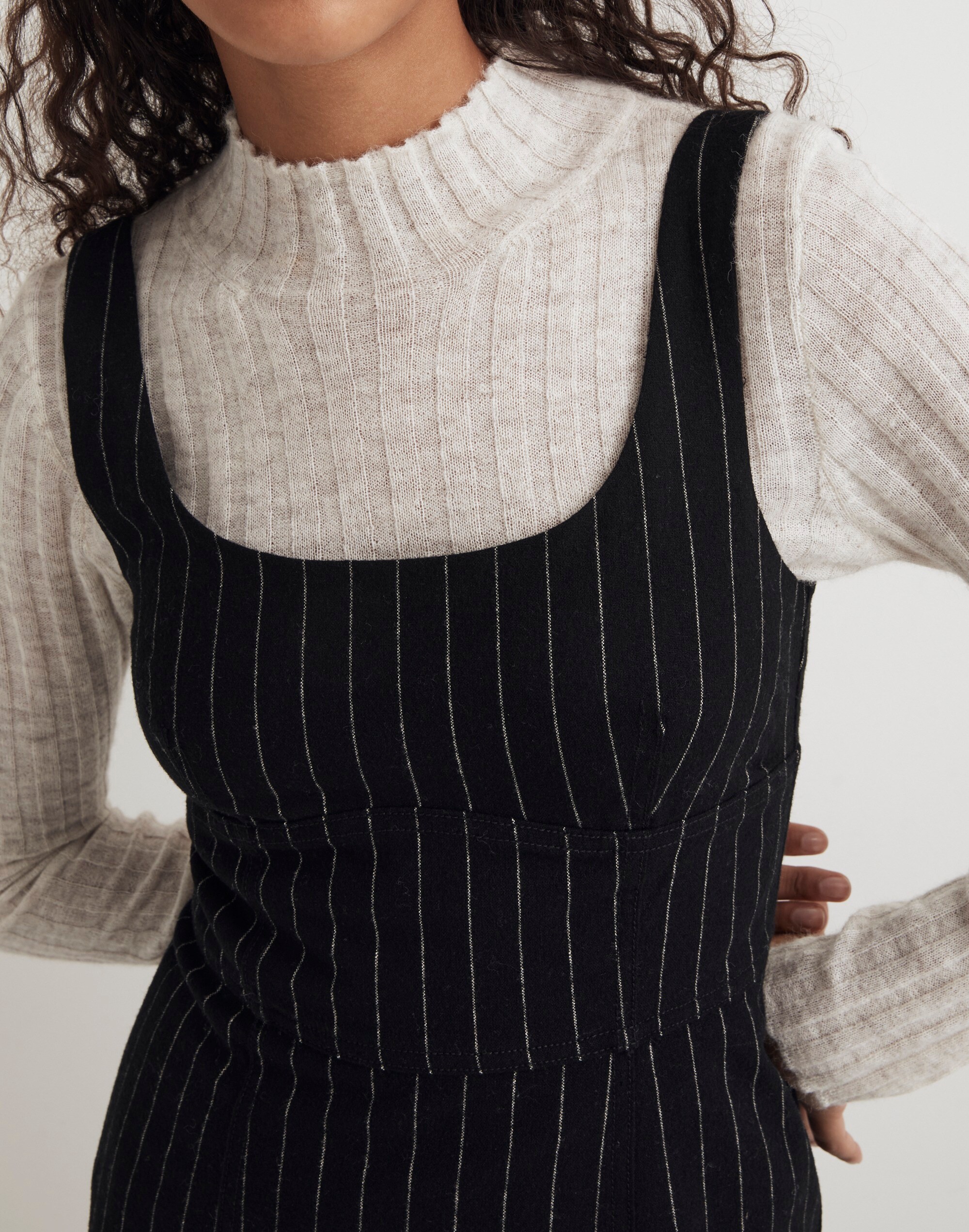 Wool-Blend Mini Dress in Pinstripe