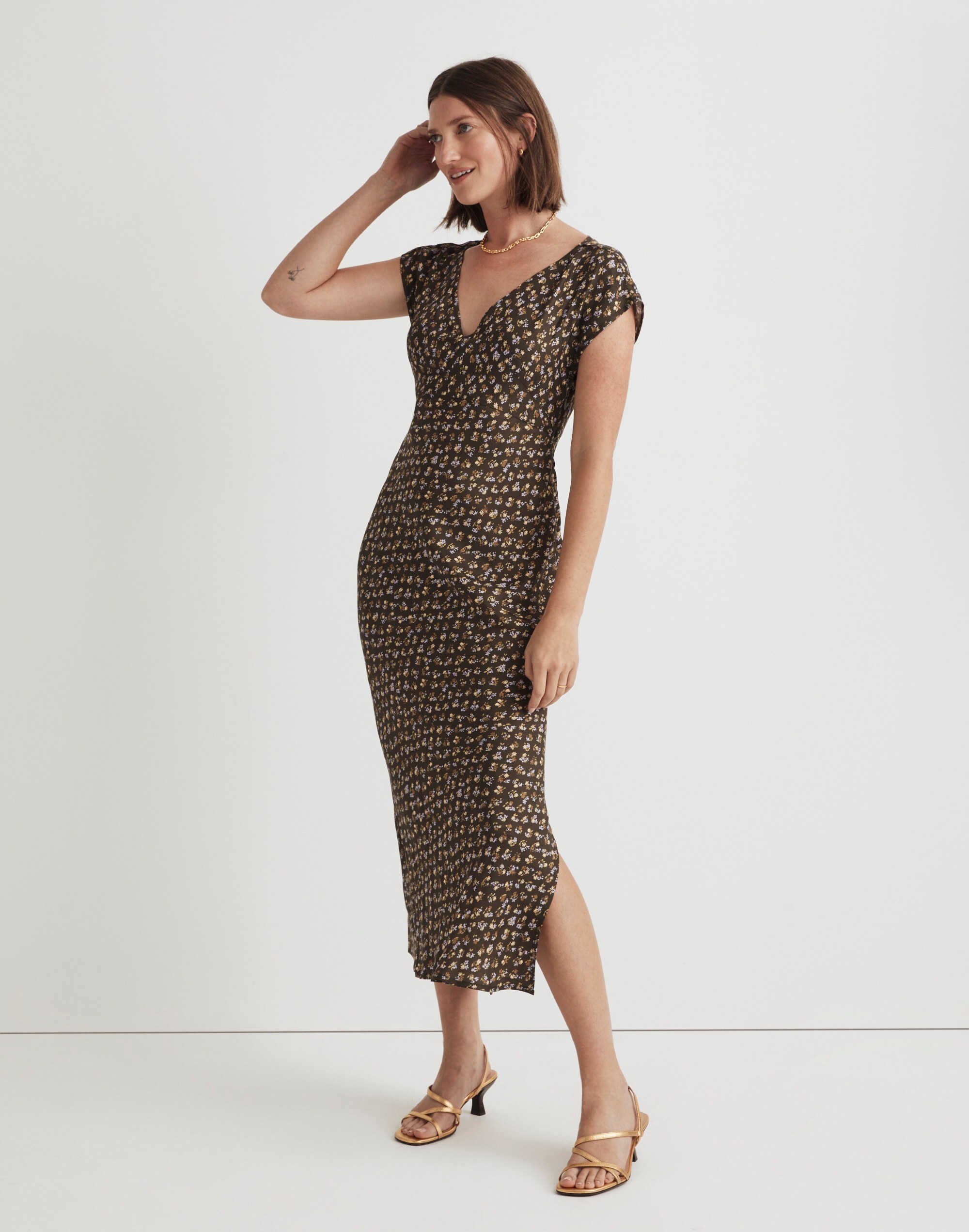 Wide V-Neck Midi Dress