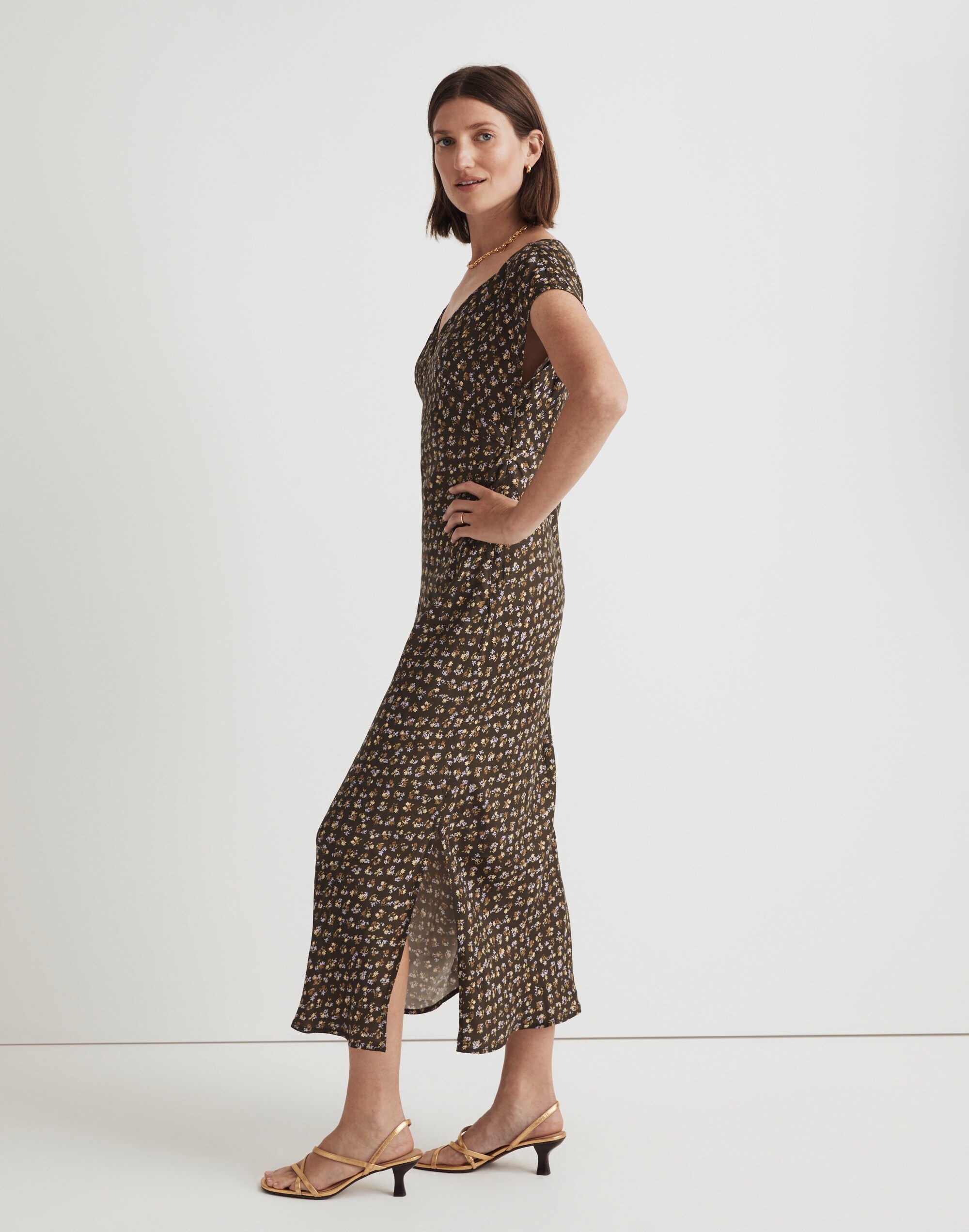 Wide V-Neck Midi Dress