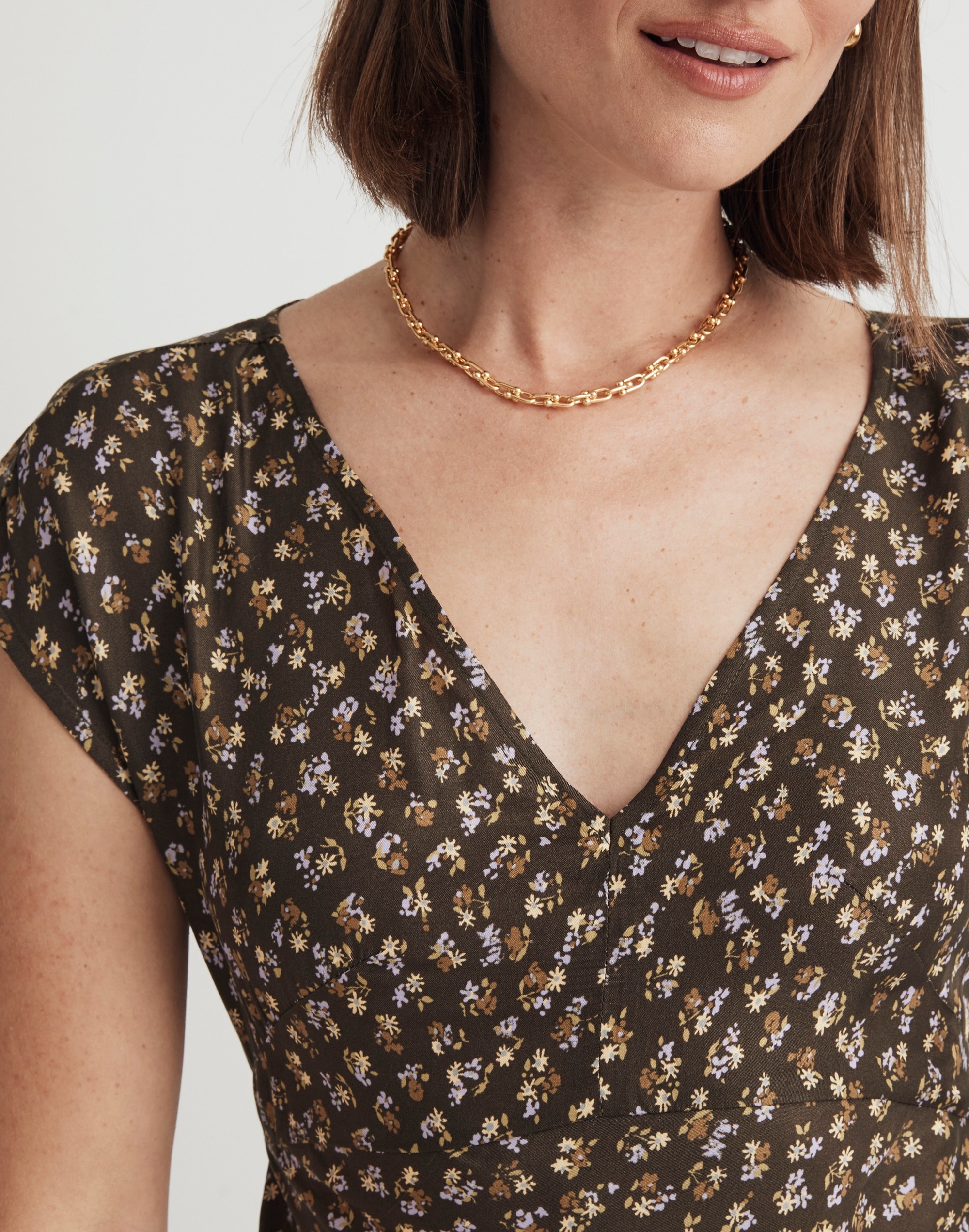 Wide V-Neck Midi Dress