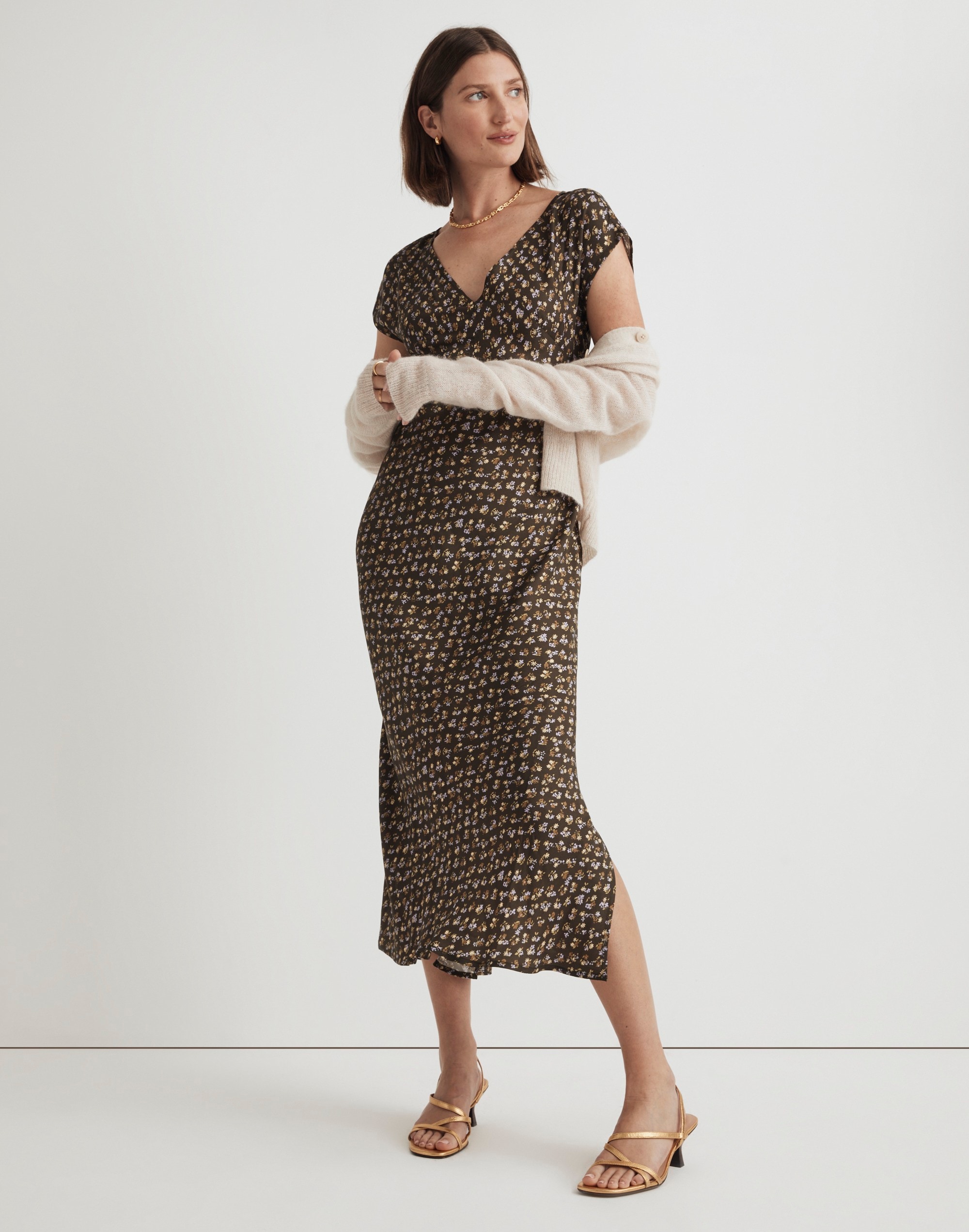 Wide V-Neck Midi Dress