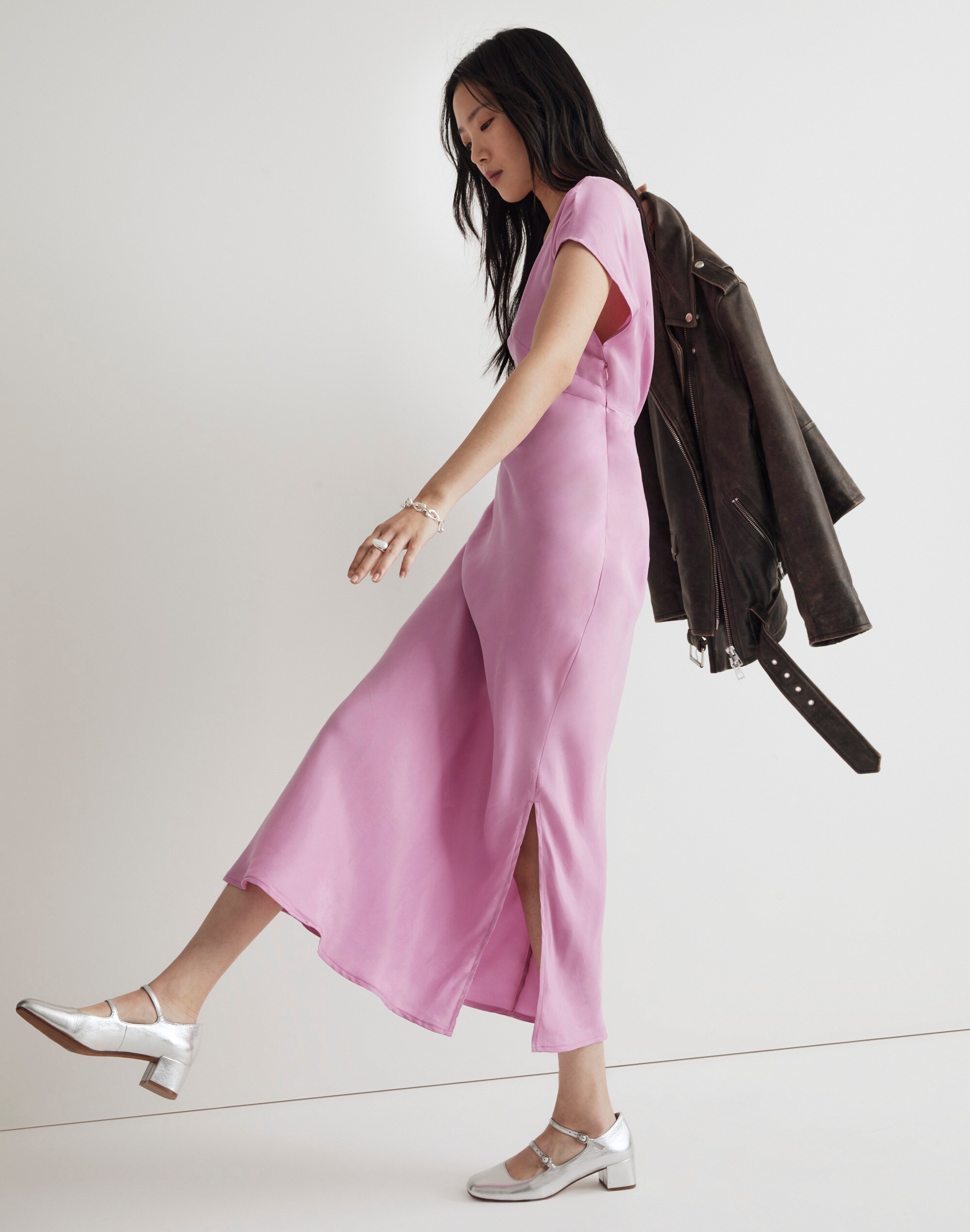 Wide V-Neck Midi Dress