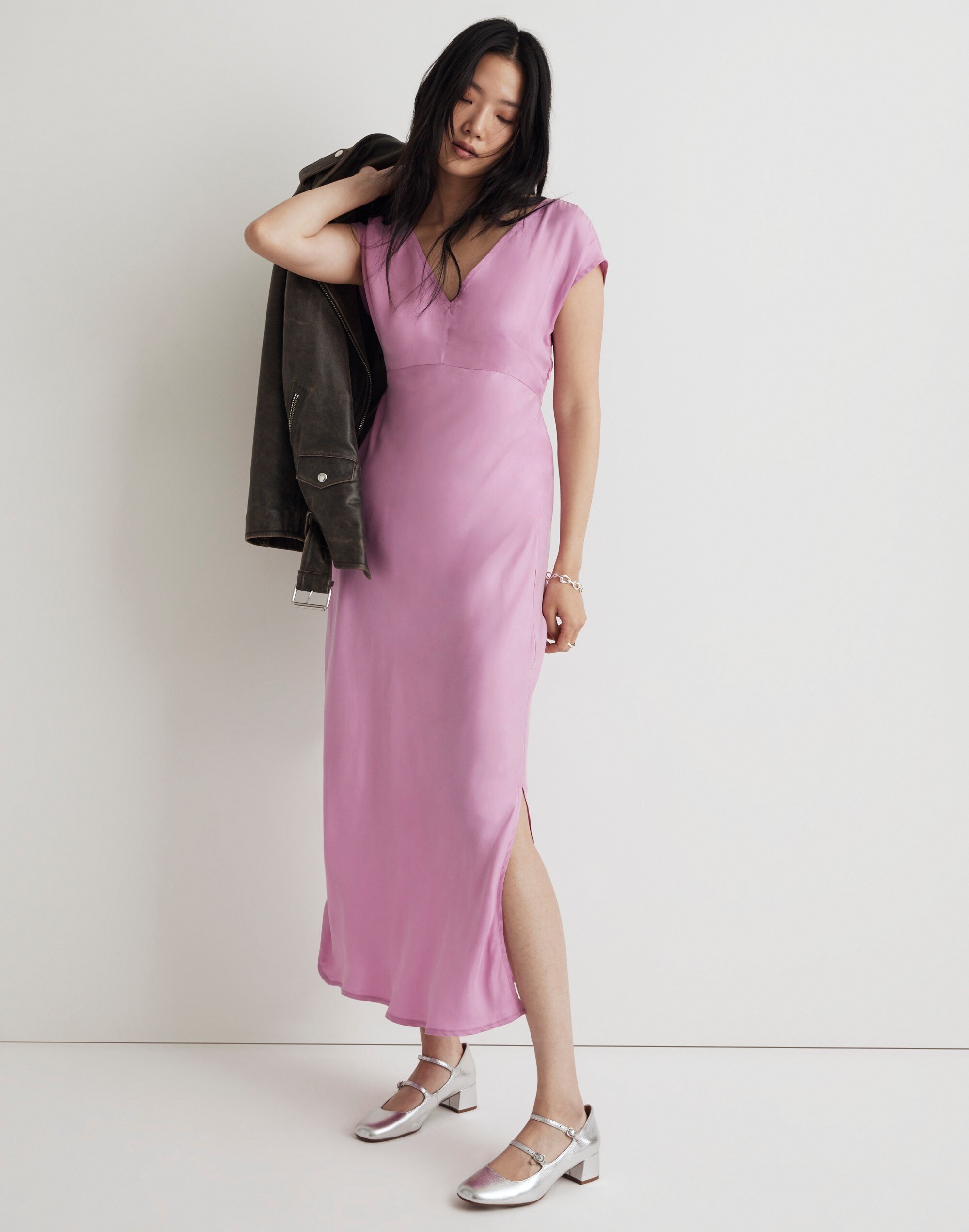 Wide V-Neck Midi Dress