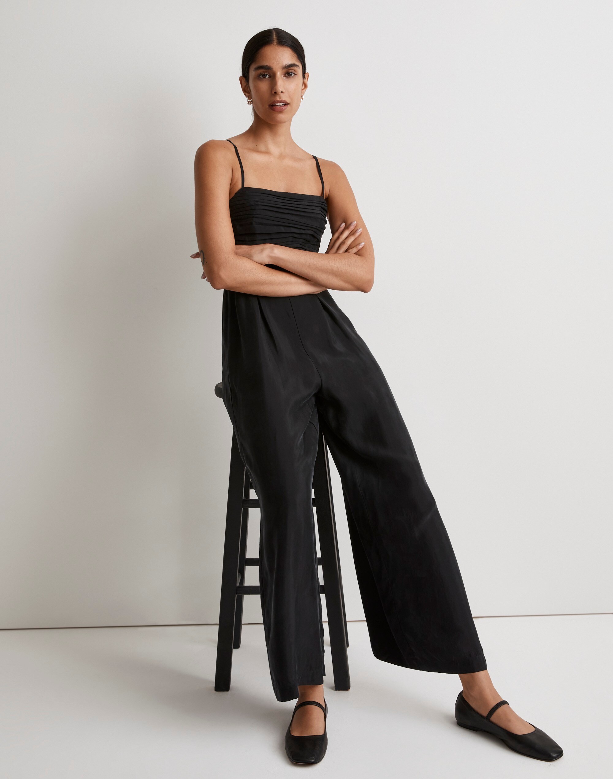 Ruched Crop Straight-Leg Jumpsuit