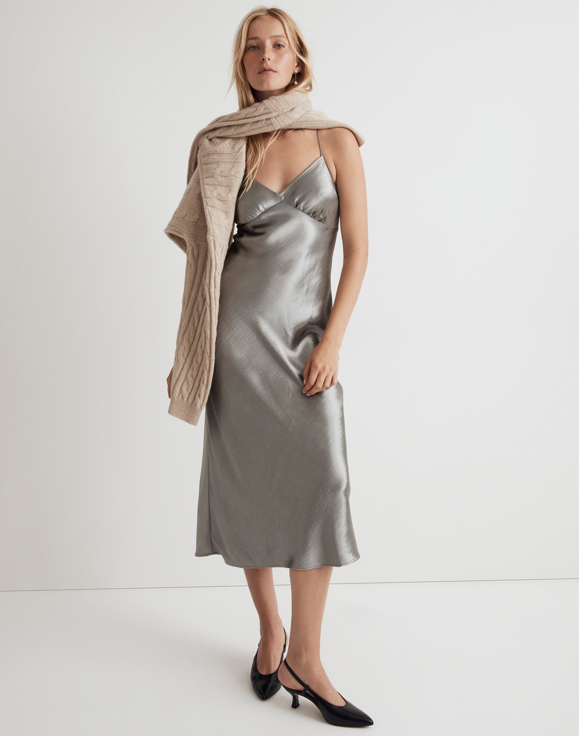 madewell grey dress The Layton Midi Slip Dress