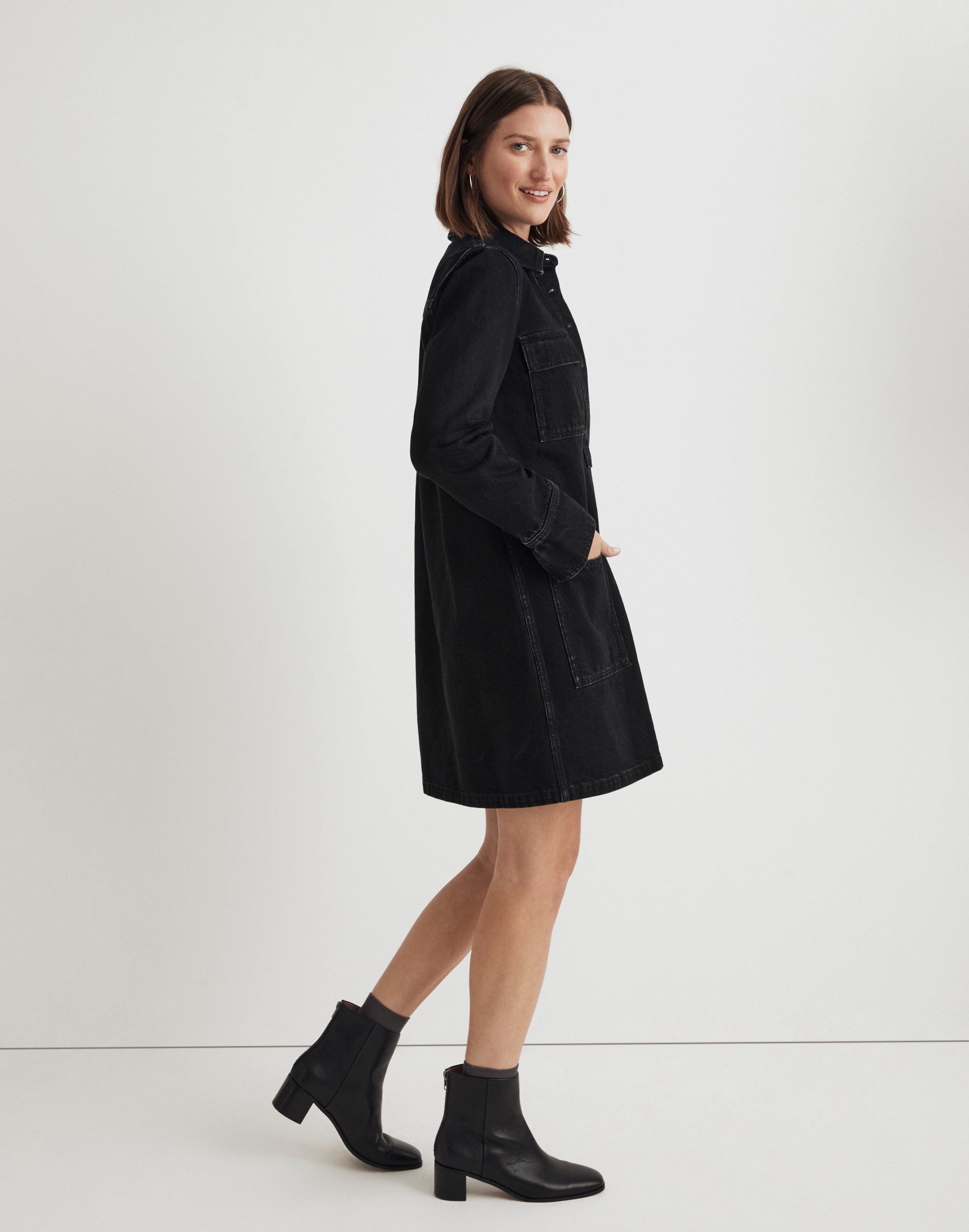 Denim Popover Mini Shirtdress