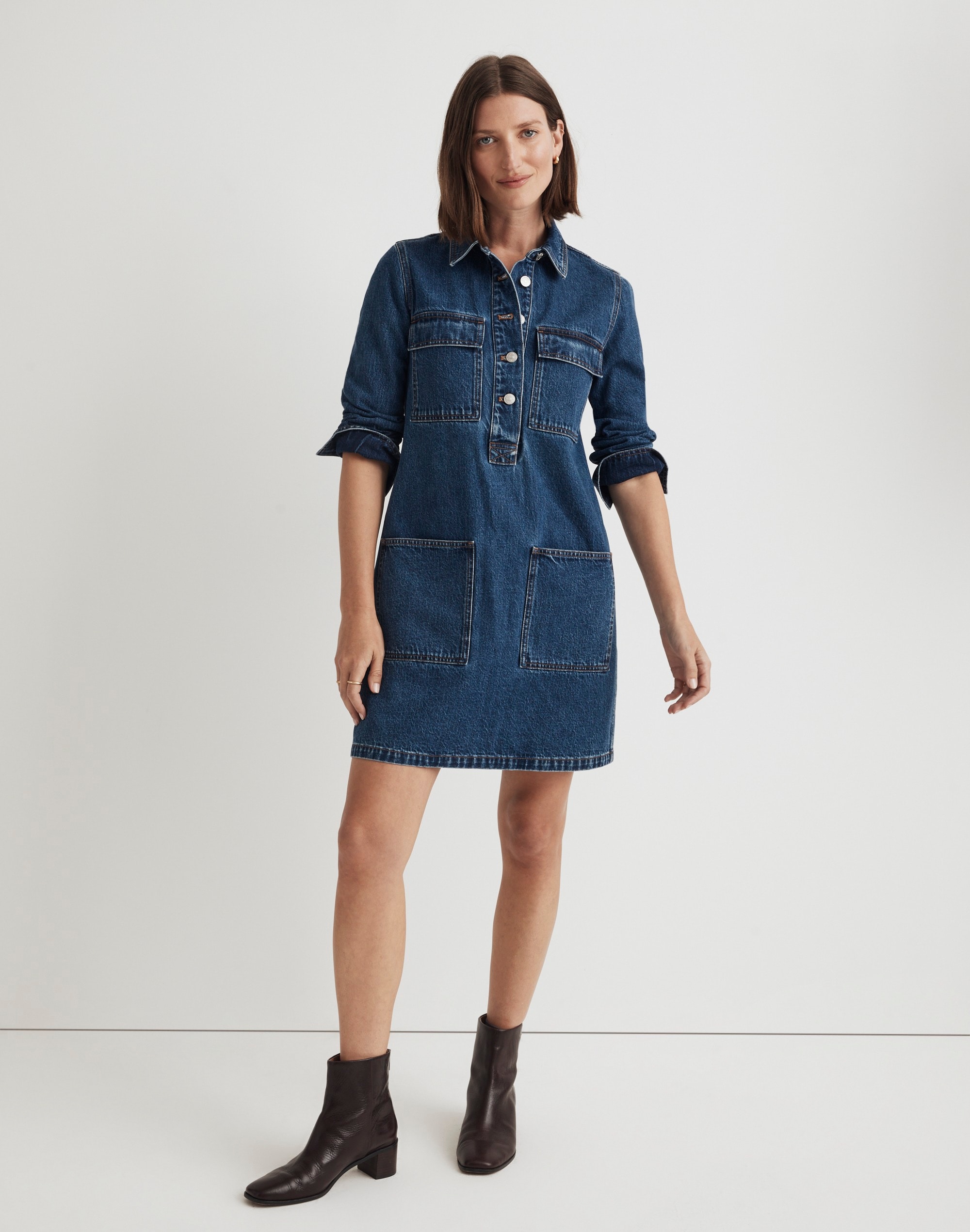 Denim Popover Mini Shirtdress