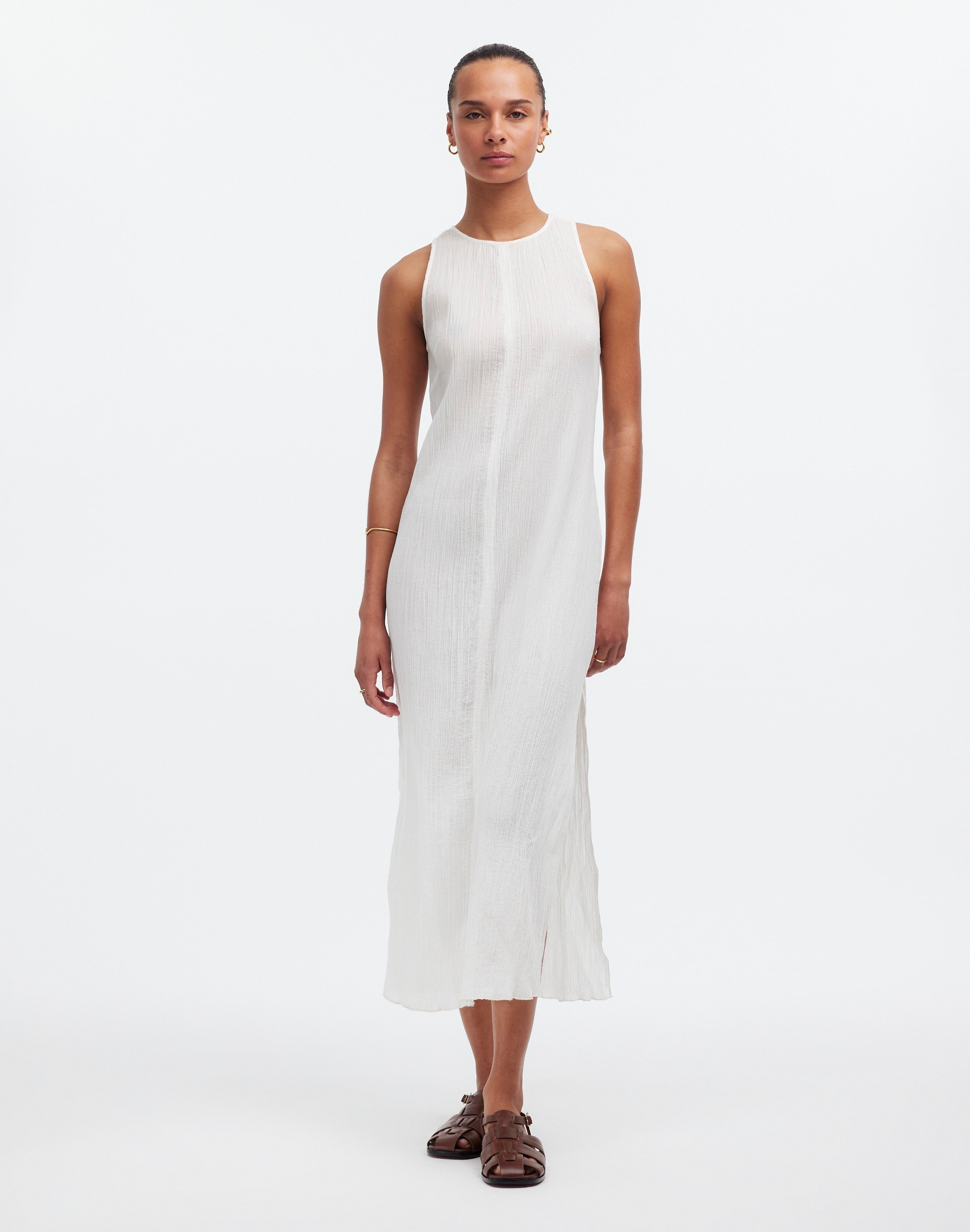 Open-Back Midi Cover-Up Dress in Crinkle Cotton