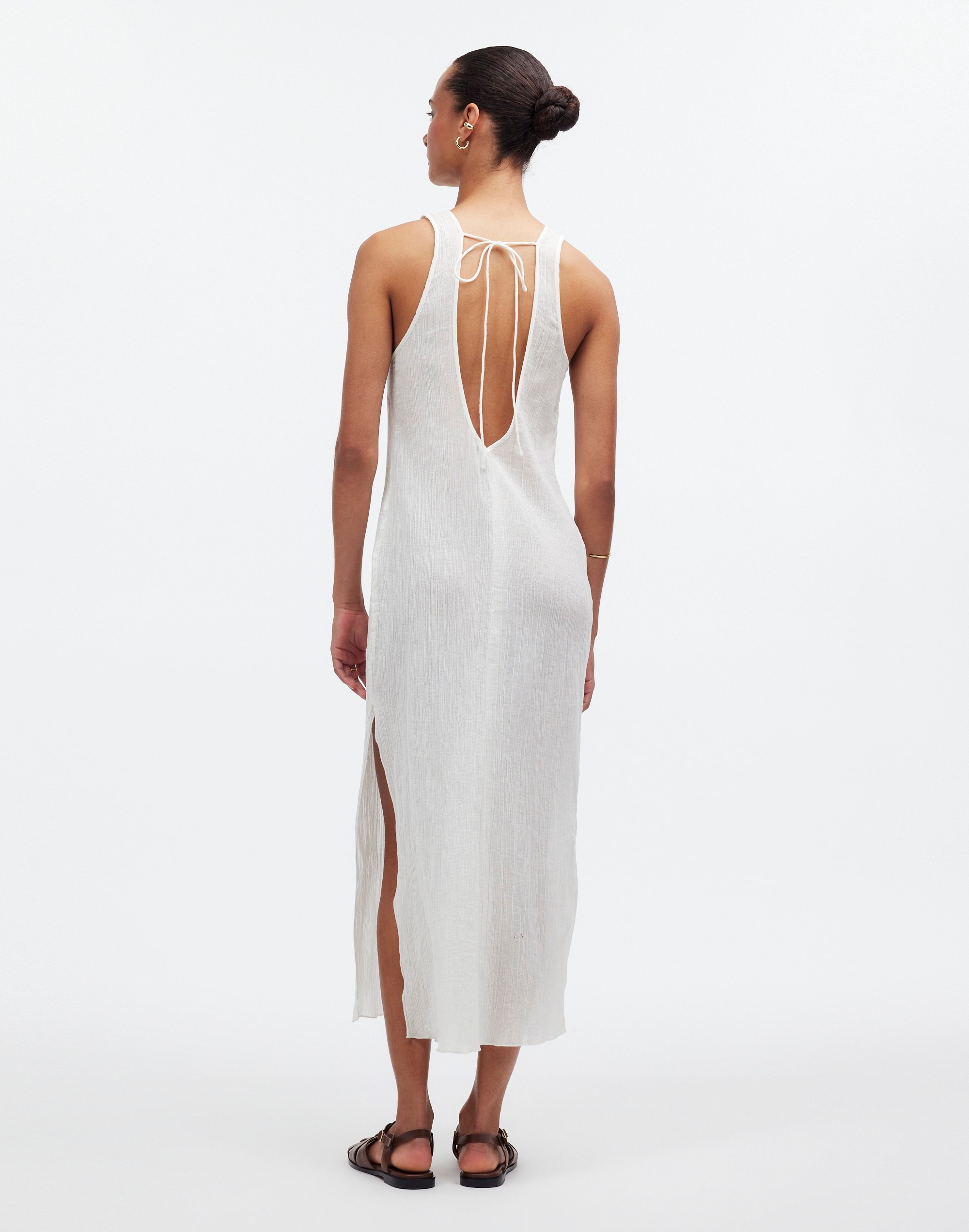 Open-Back Midi Cover-Up Dress in Crinkle Cotton