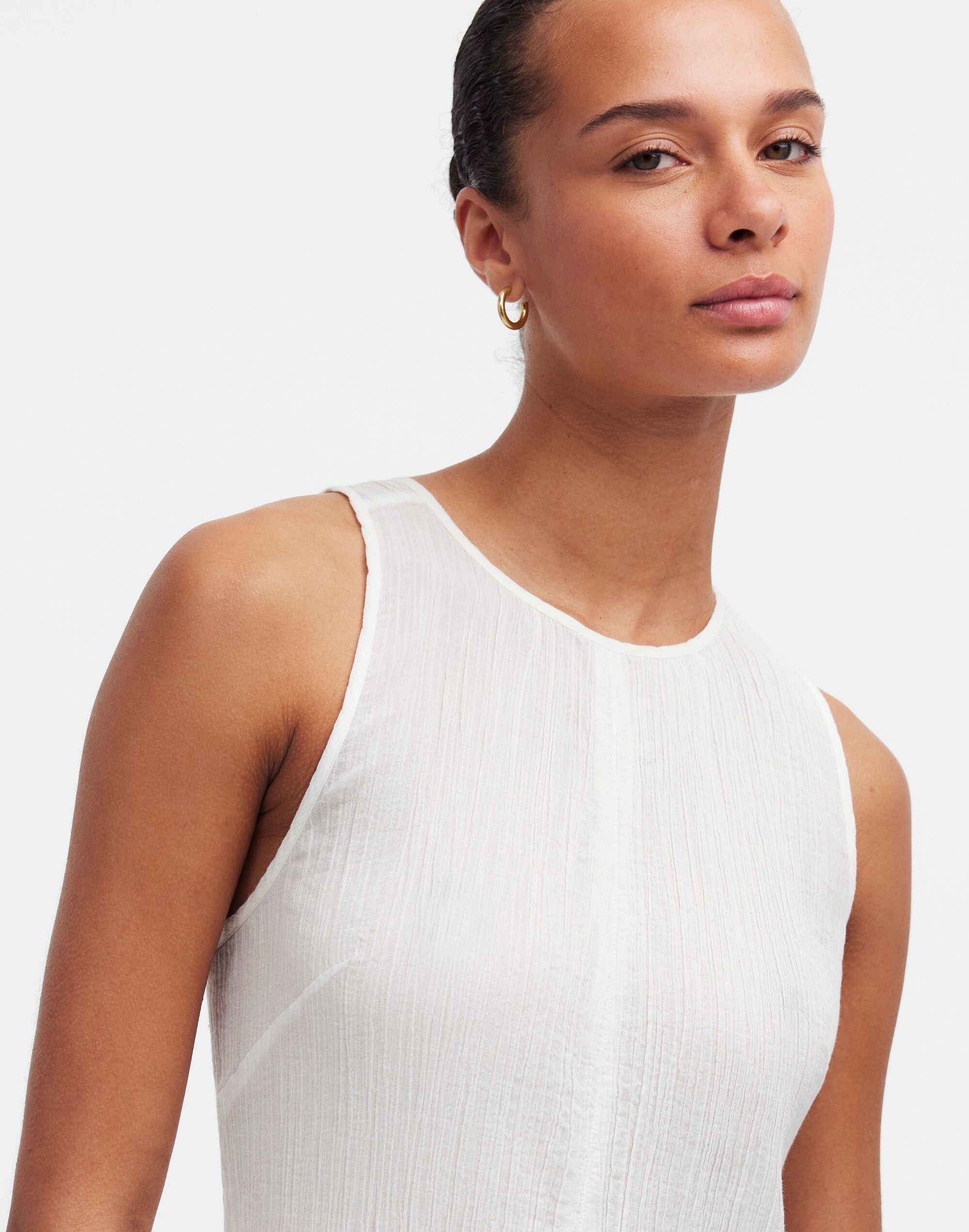 Open-Back Midi Cover-Up Dress in Crinkle Cotton
