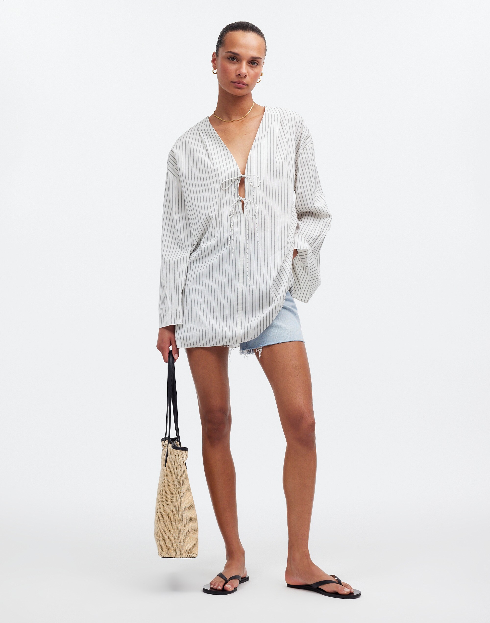 Tie-Neck Cover-Up Tunic in Stripe