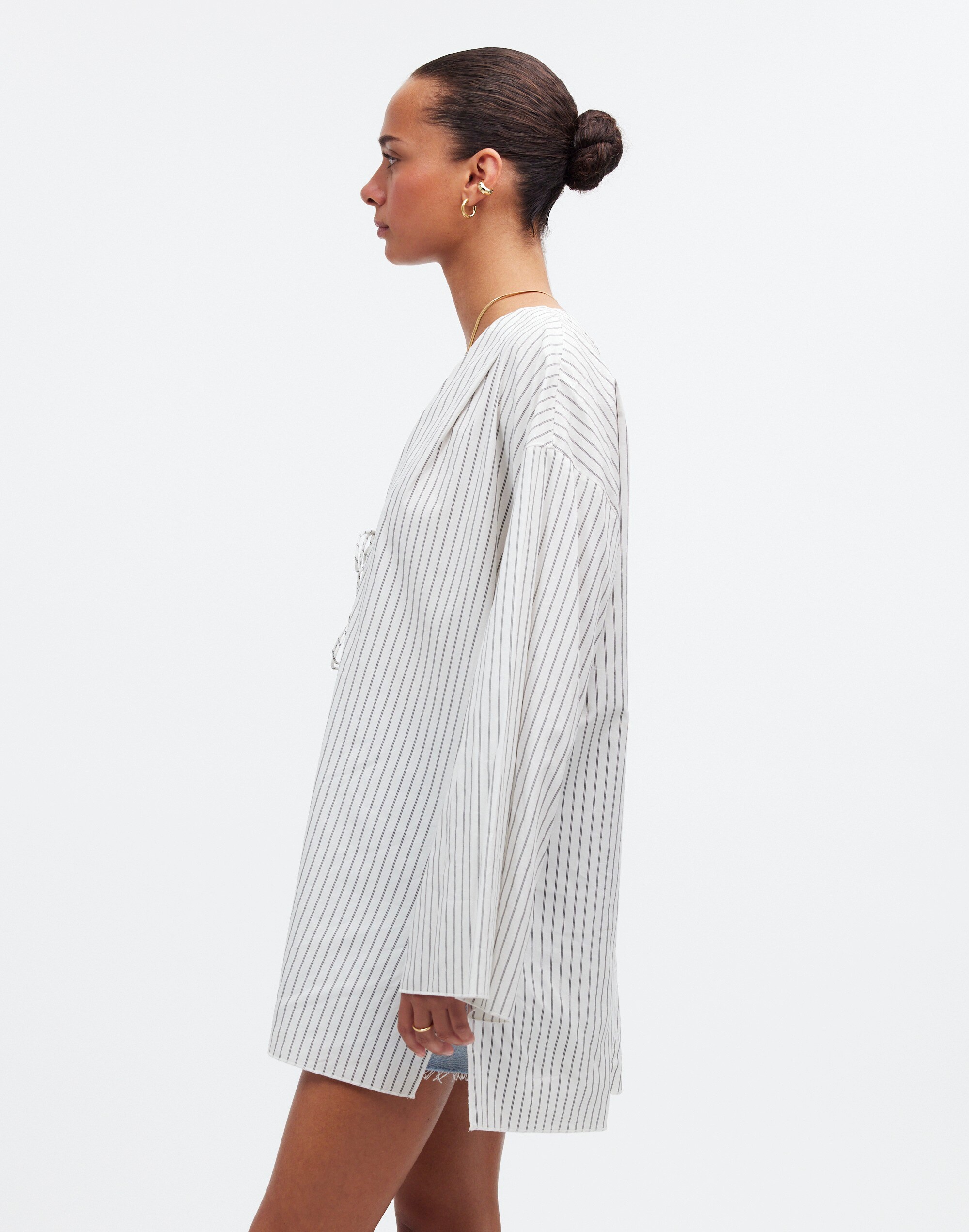 Tie-Neck Cover-Up Tunic in Stripe