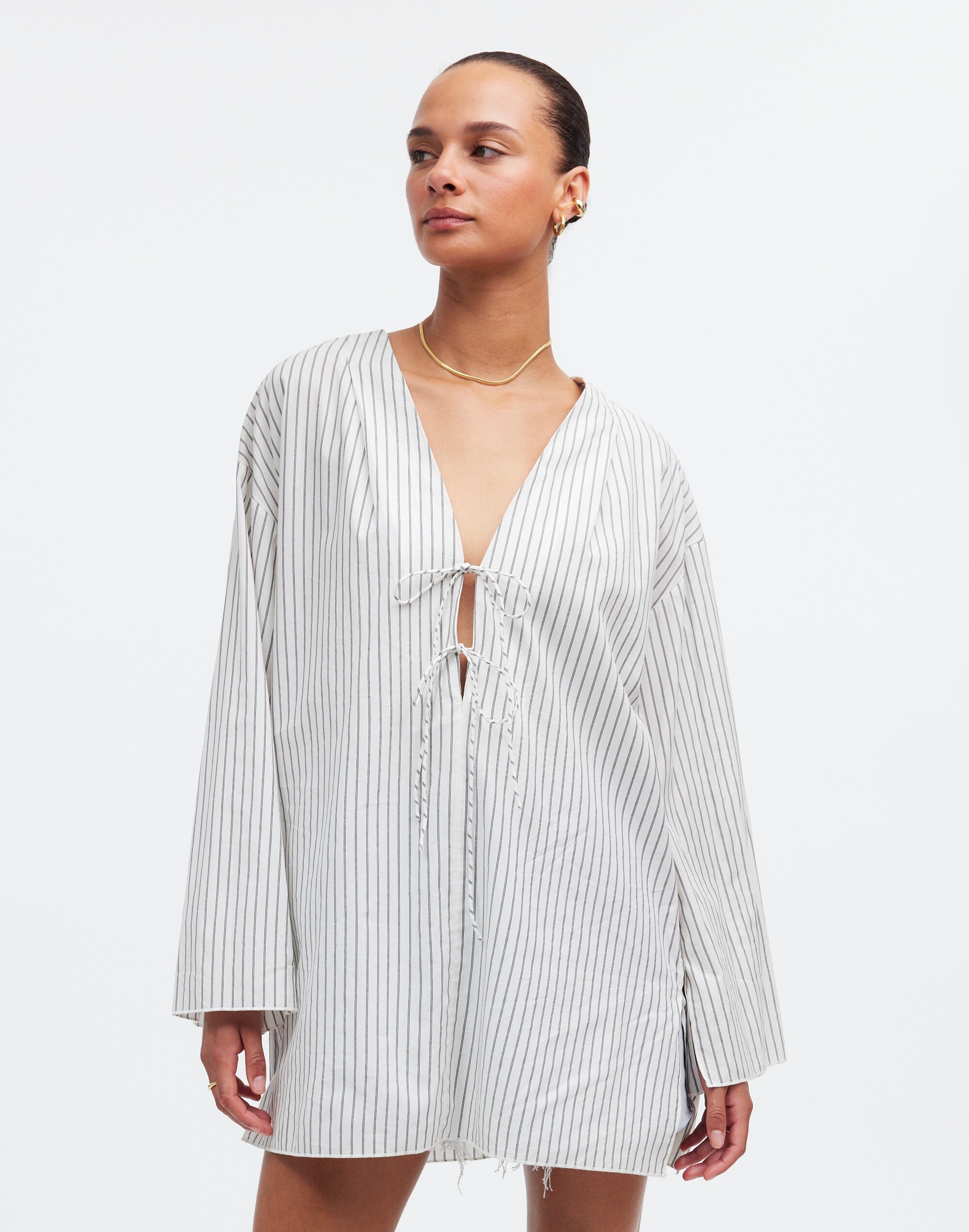 Tie-Neck Cover-Up Tunic in Stripe