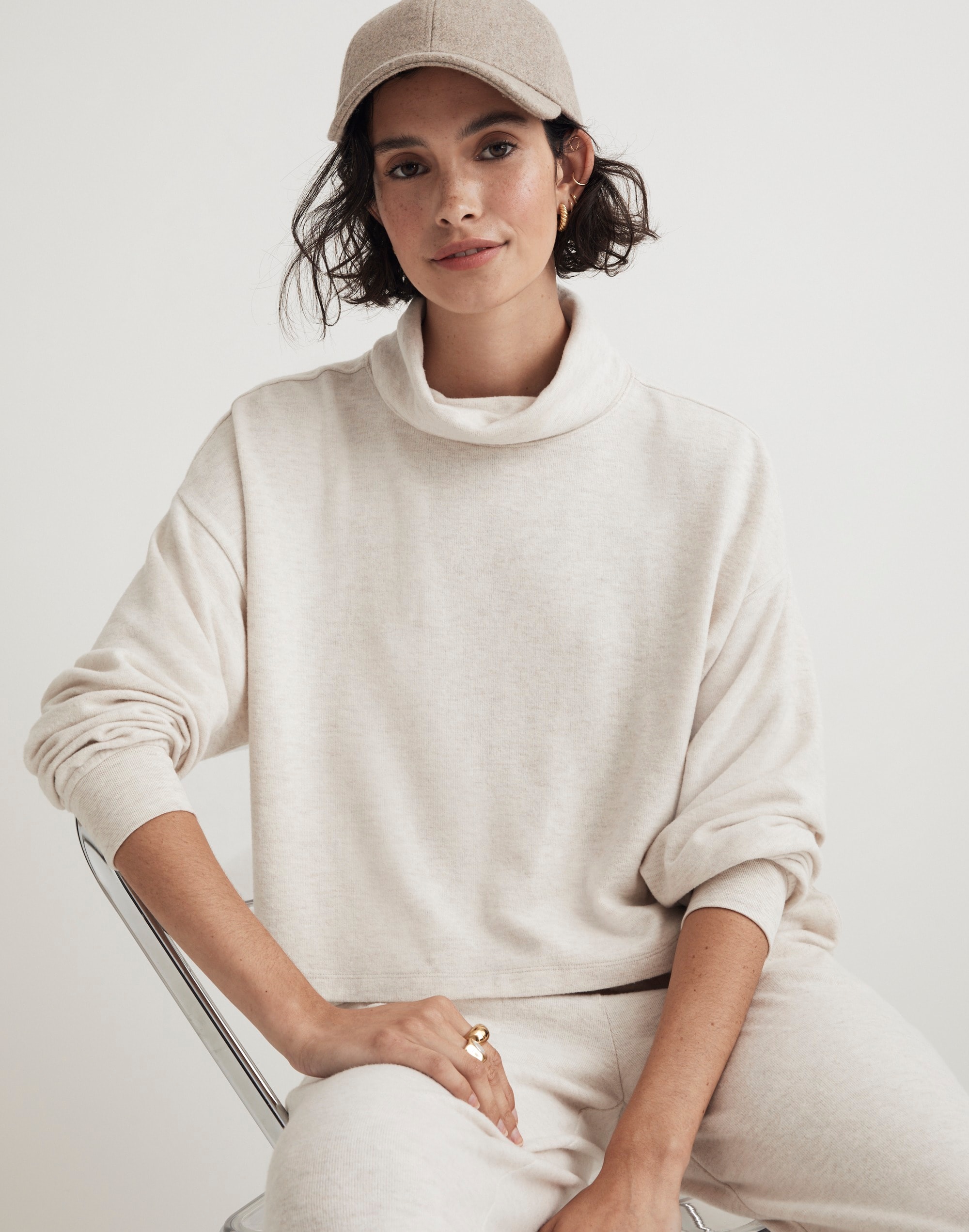 brushed jersey funnelneck sweater