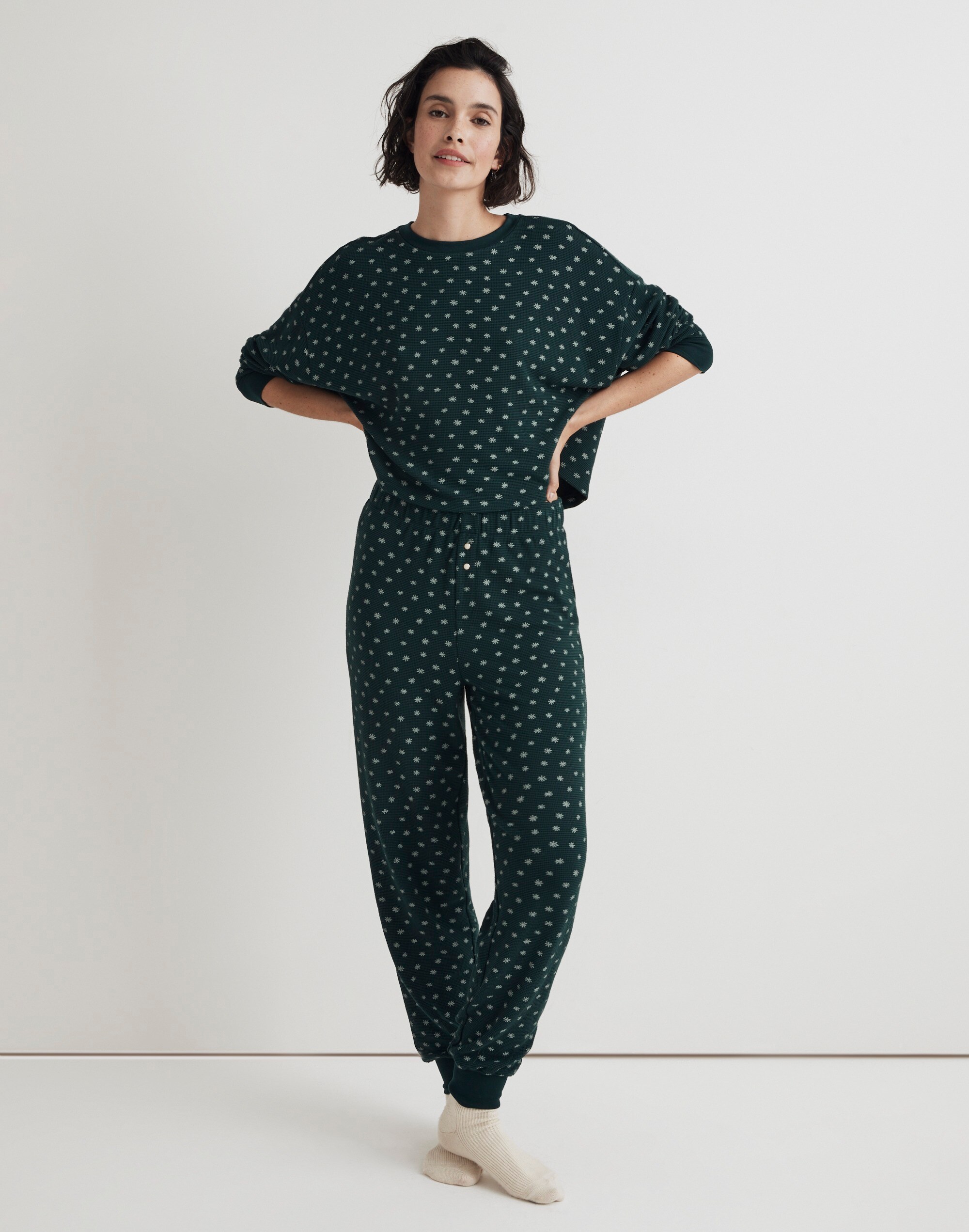 Waffle-Knit Pajama Set in Ditsy Floral