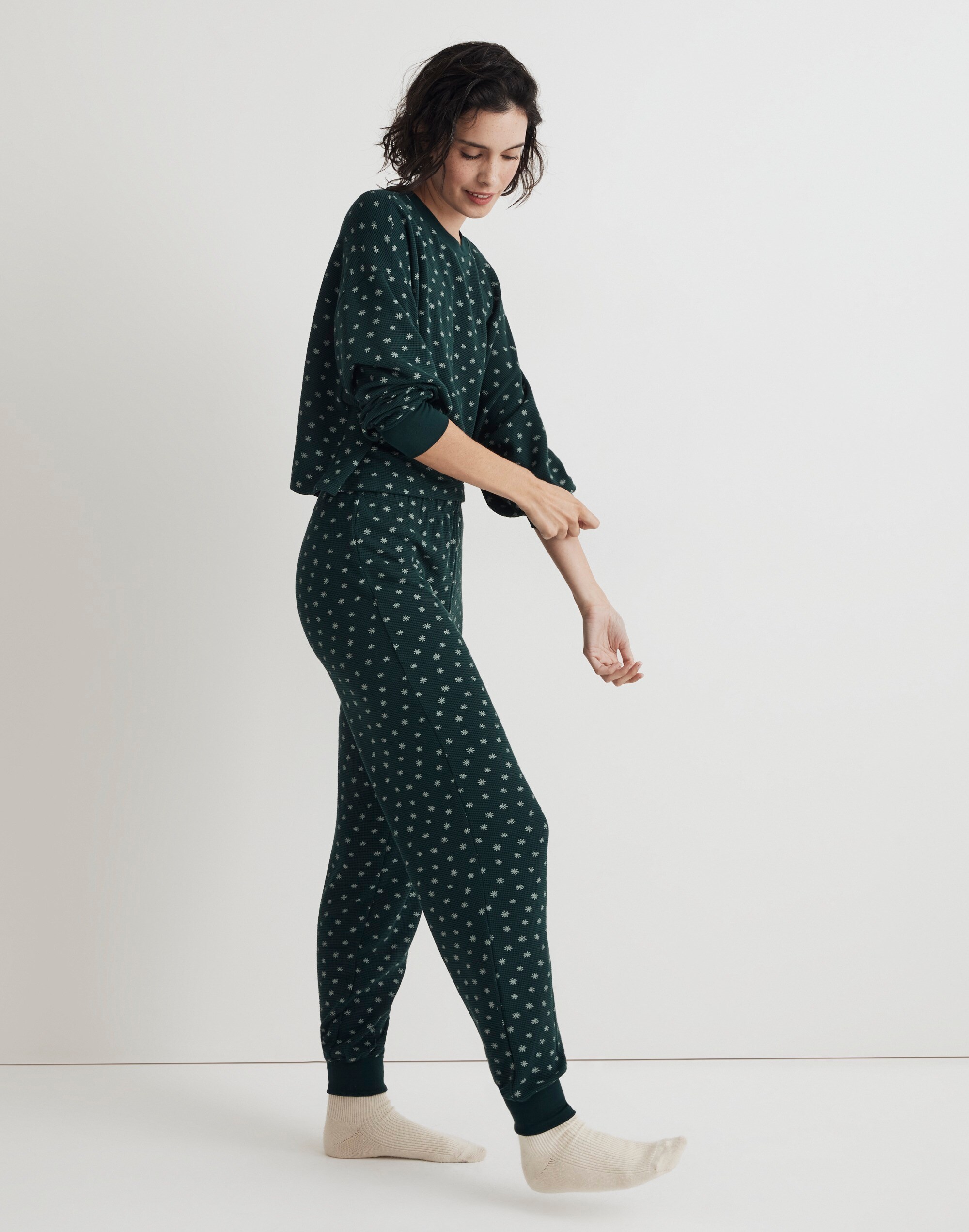 Waffle-Knit Pajama Set in Ditsy Floral