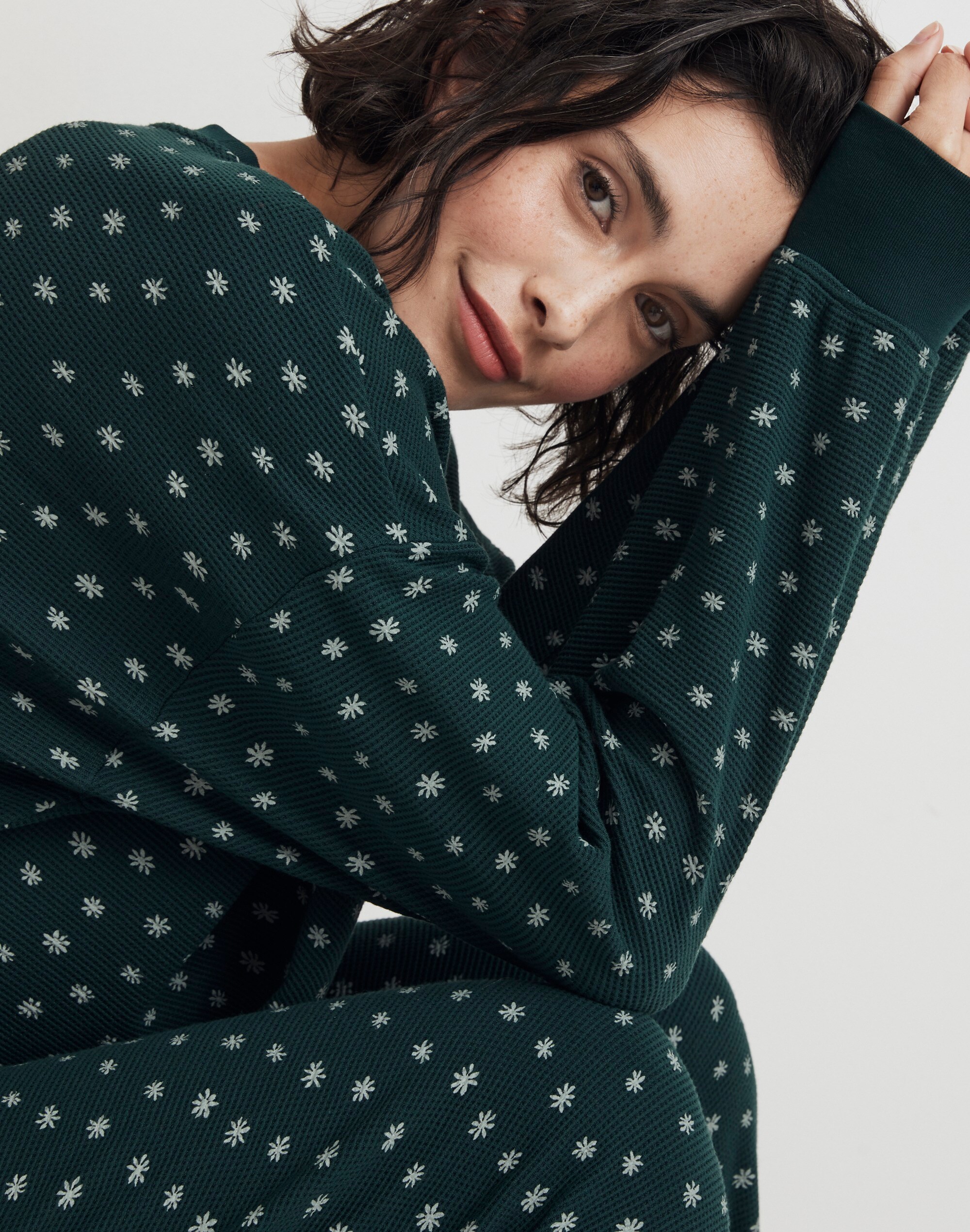 Waffle-Knit Pajama Set in Ditsy Floral