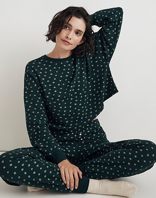 Waffle-Knit Pajama Set in Ditsy Floral