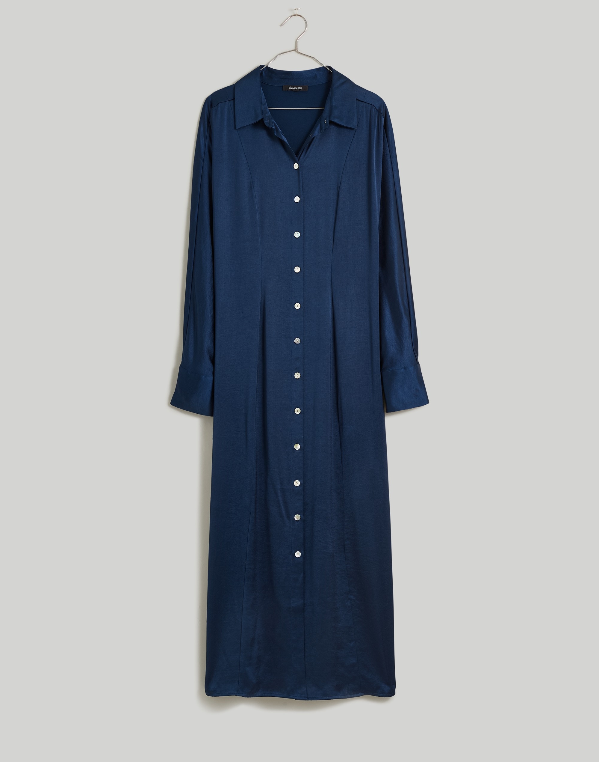 Satin Button-Front Midi Shirtdress