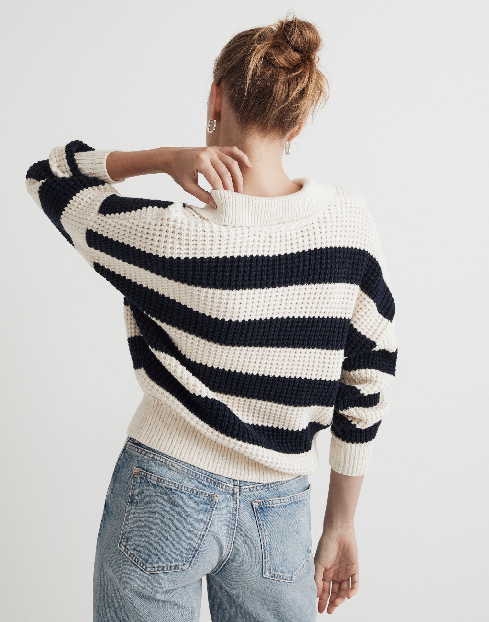 Waffle-Knit Henley Sweater