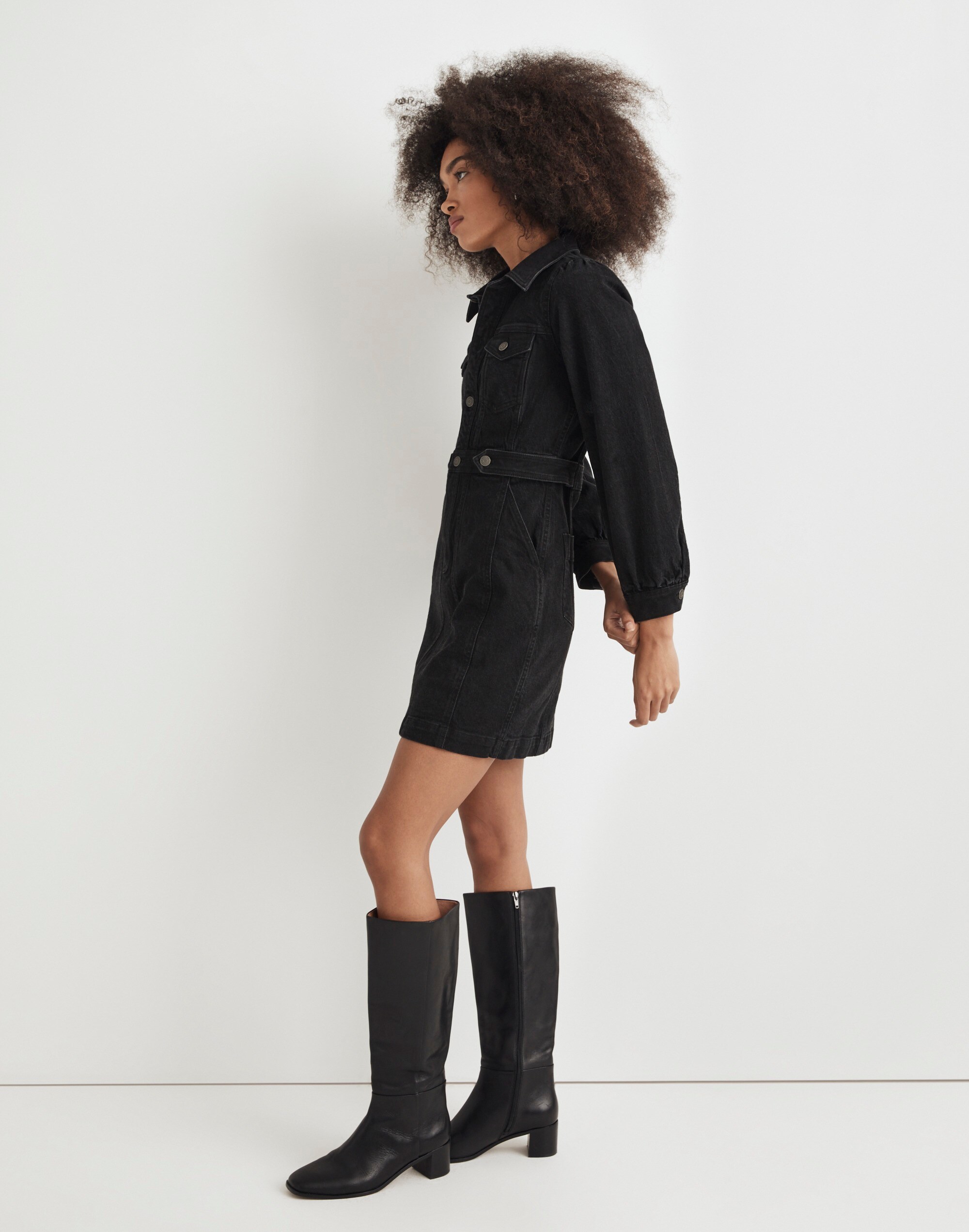 Denim Seamed Mini Dress in Lunar Wash