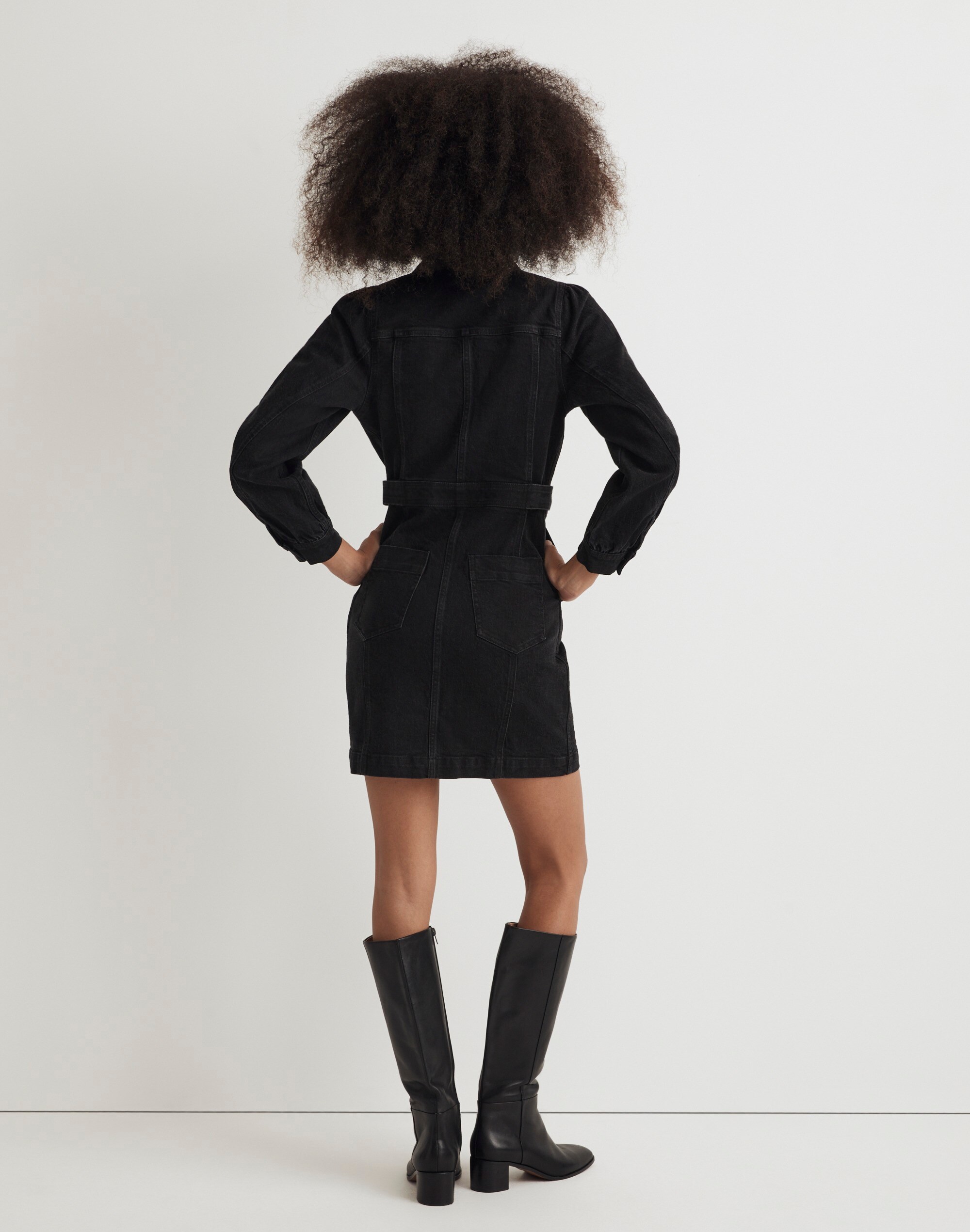 Denim Seamed Mini Dress in Lunar Wash