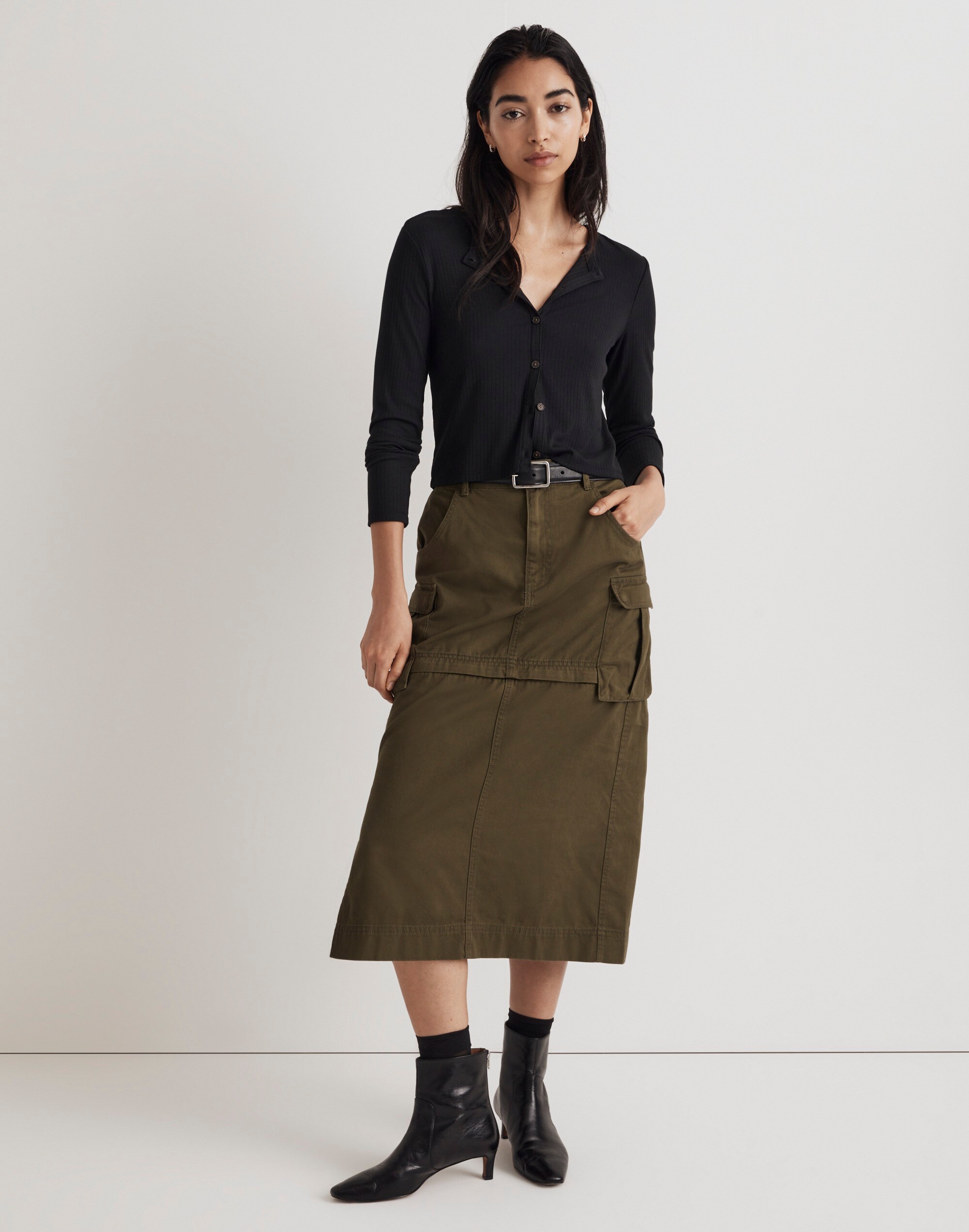 Cargo Convertible Midi Skirt in (Re)generative Chino