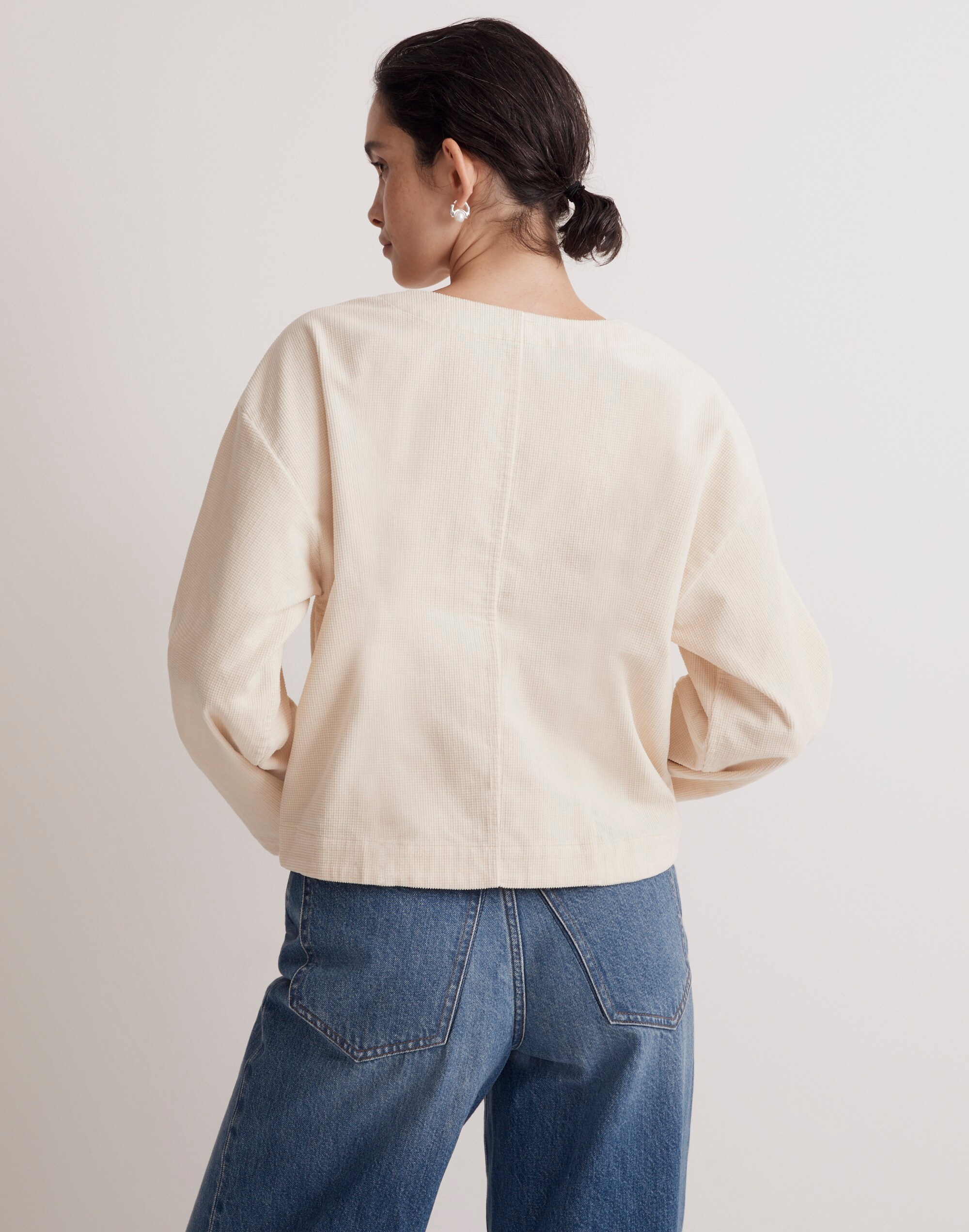 Waffle-Knit Relaxed V-Neck Top