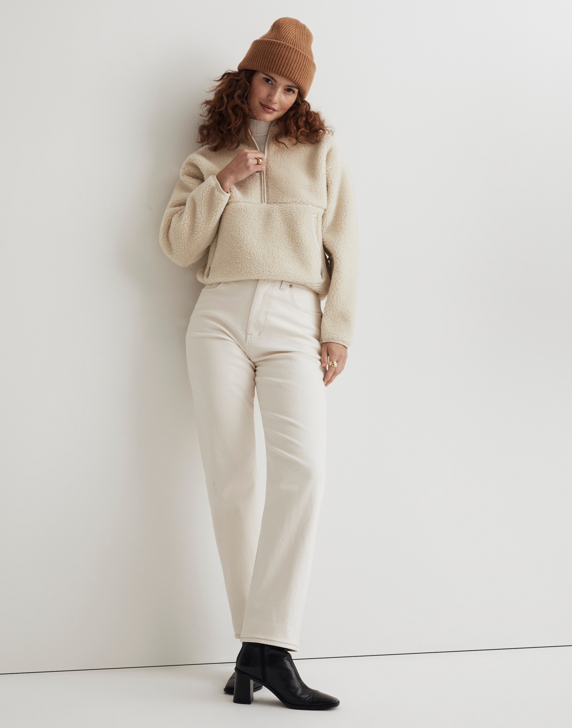 Faux Shearling Half-Zip Pullover