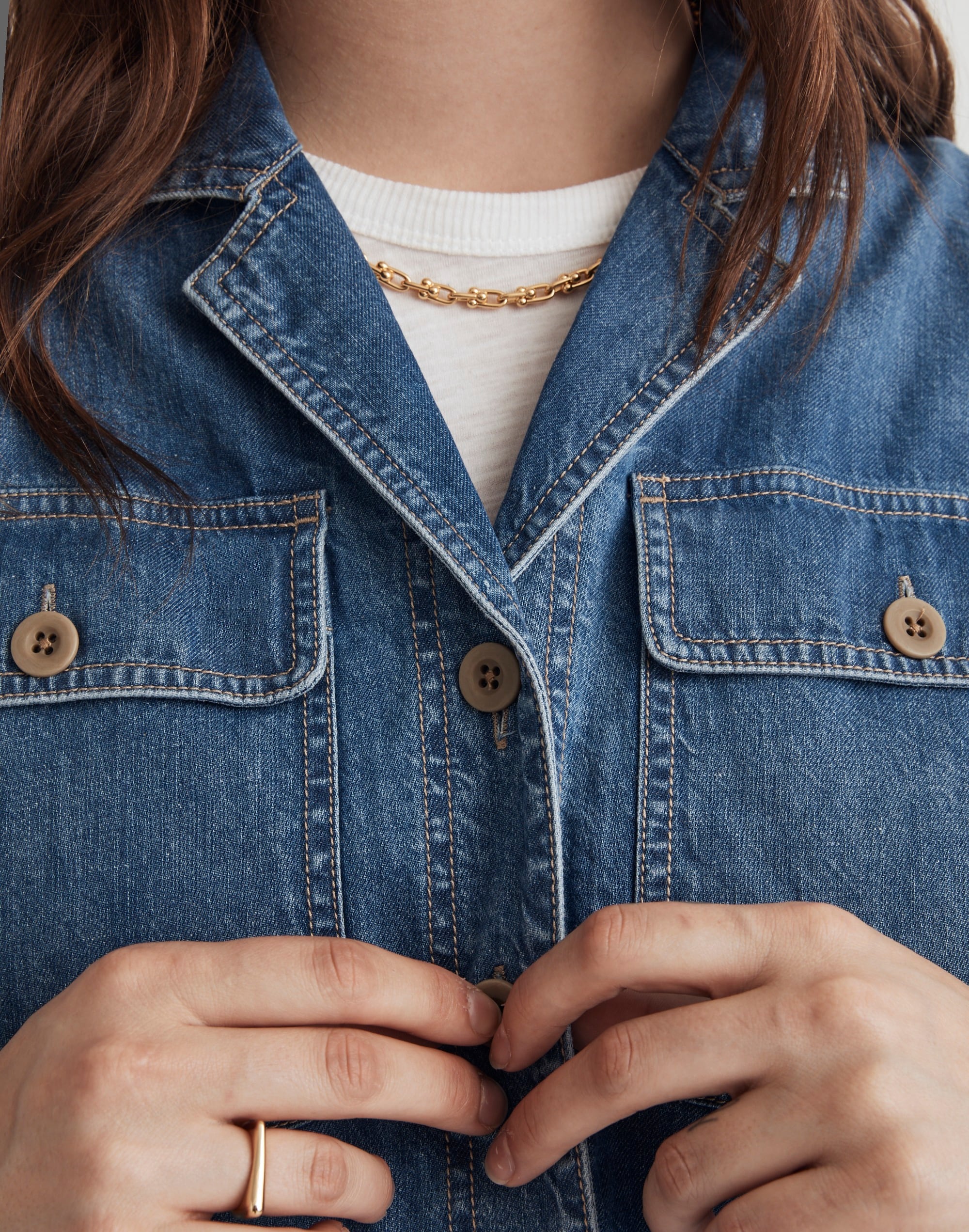 Plus Denim Cropped Button-Up Shirt in Ridgeville Wash