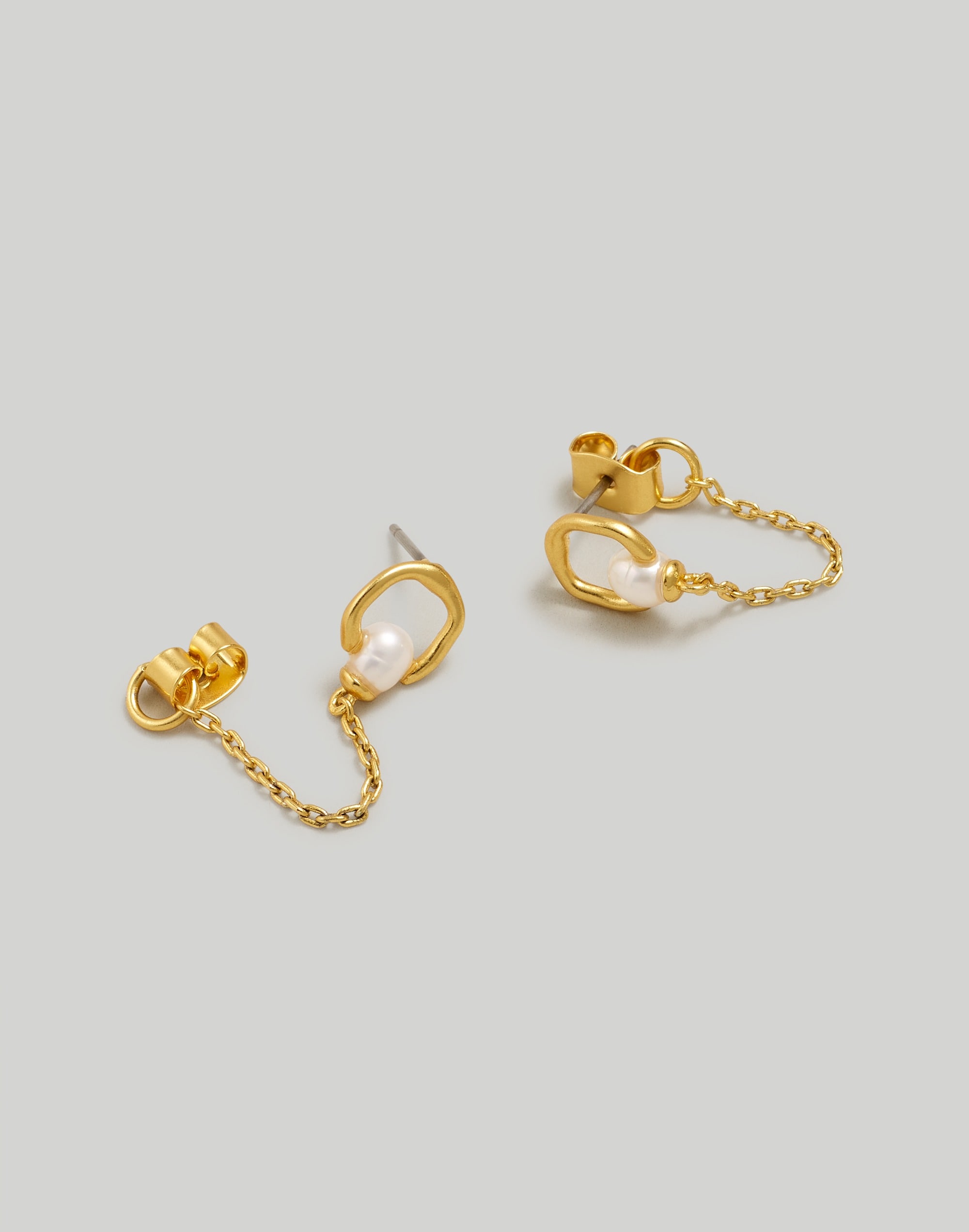Mw Freshwater Pearl Chain Earrings In Pale Gold