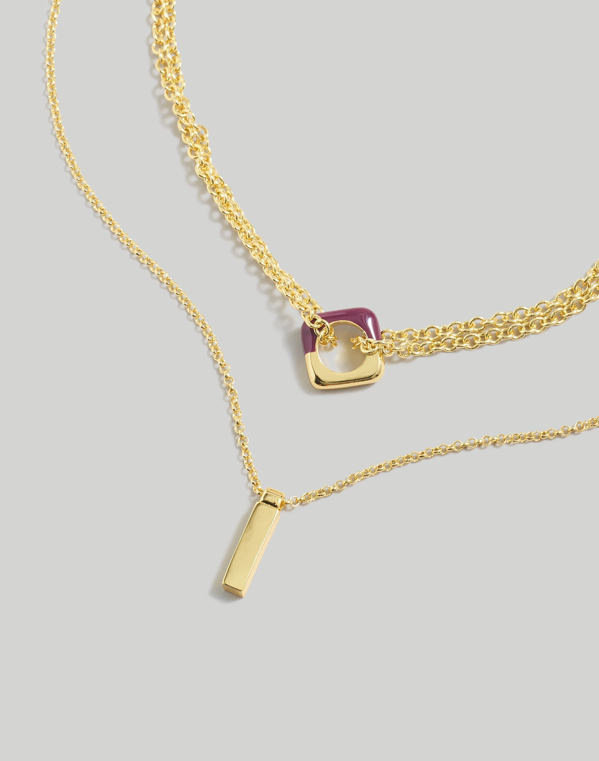 Two-Pack Colorblock Enamel Square Necklace Set