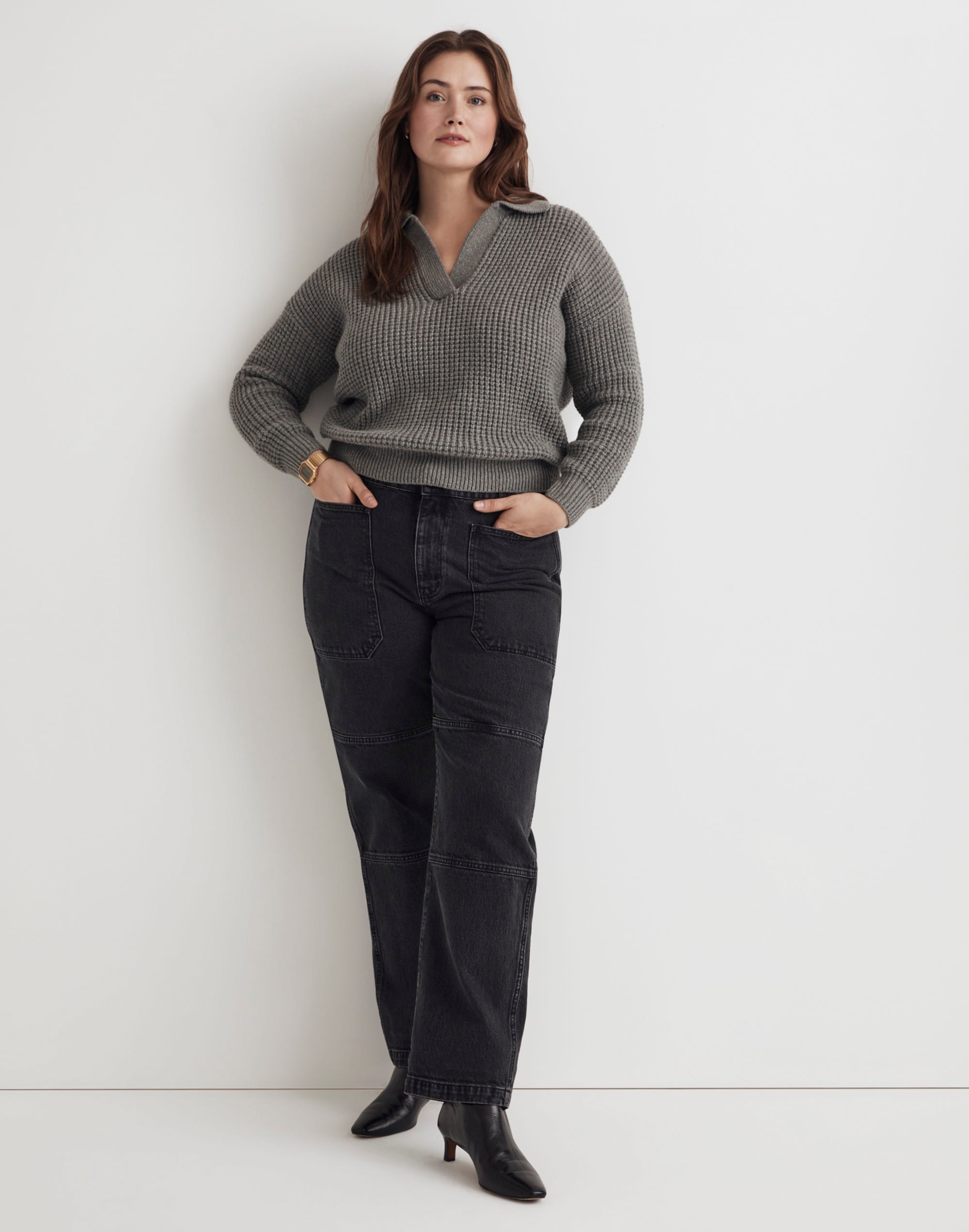 Plus Waffle-Knit Henley Sweater