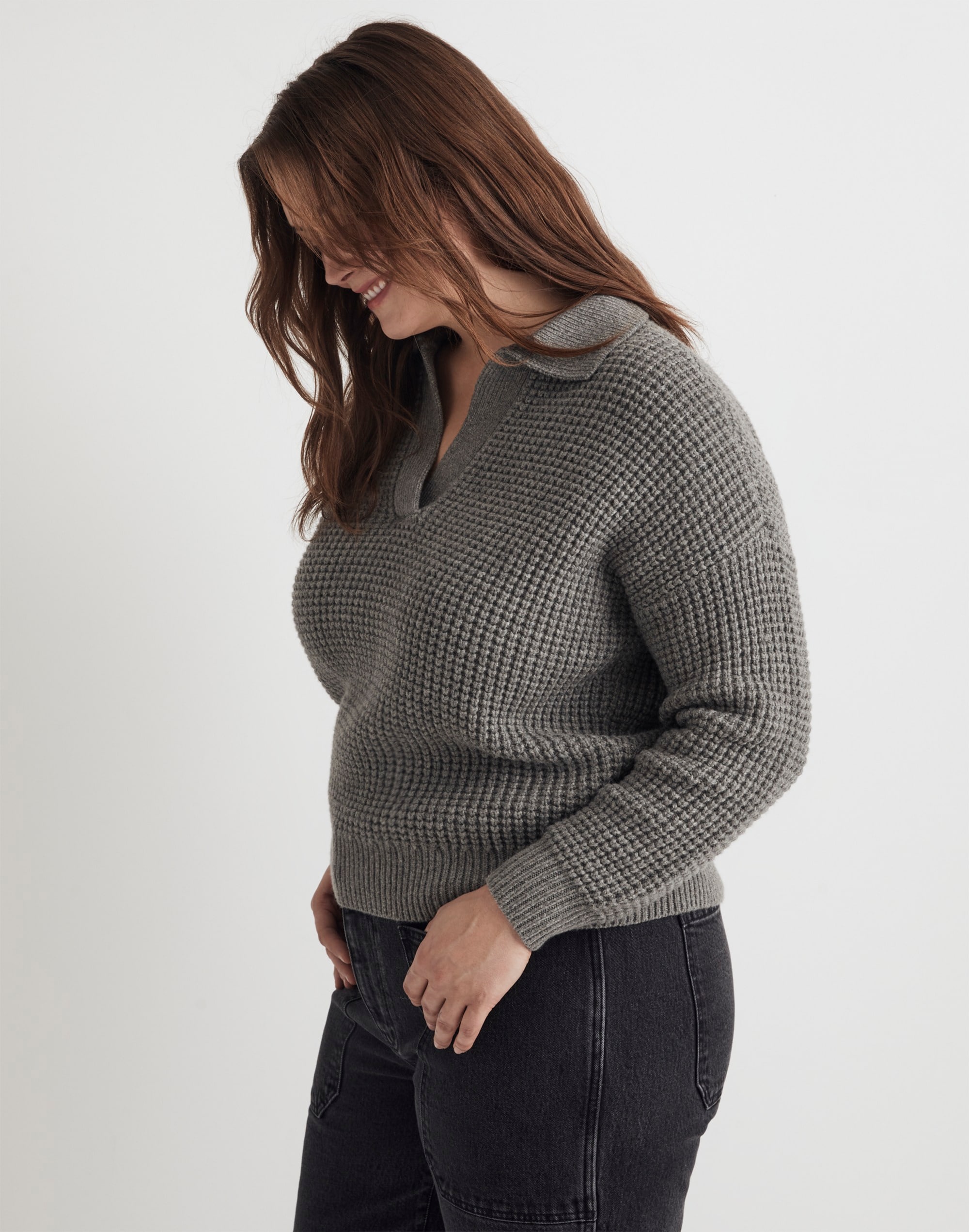 Plus Waffle-Knit Henley Sweater