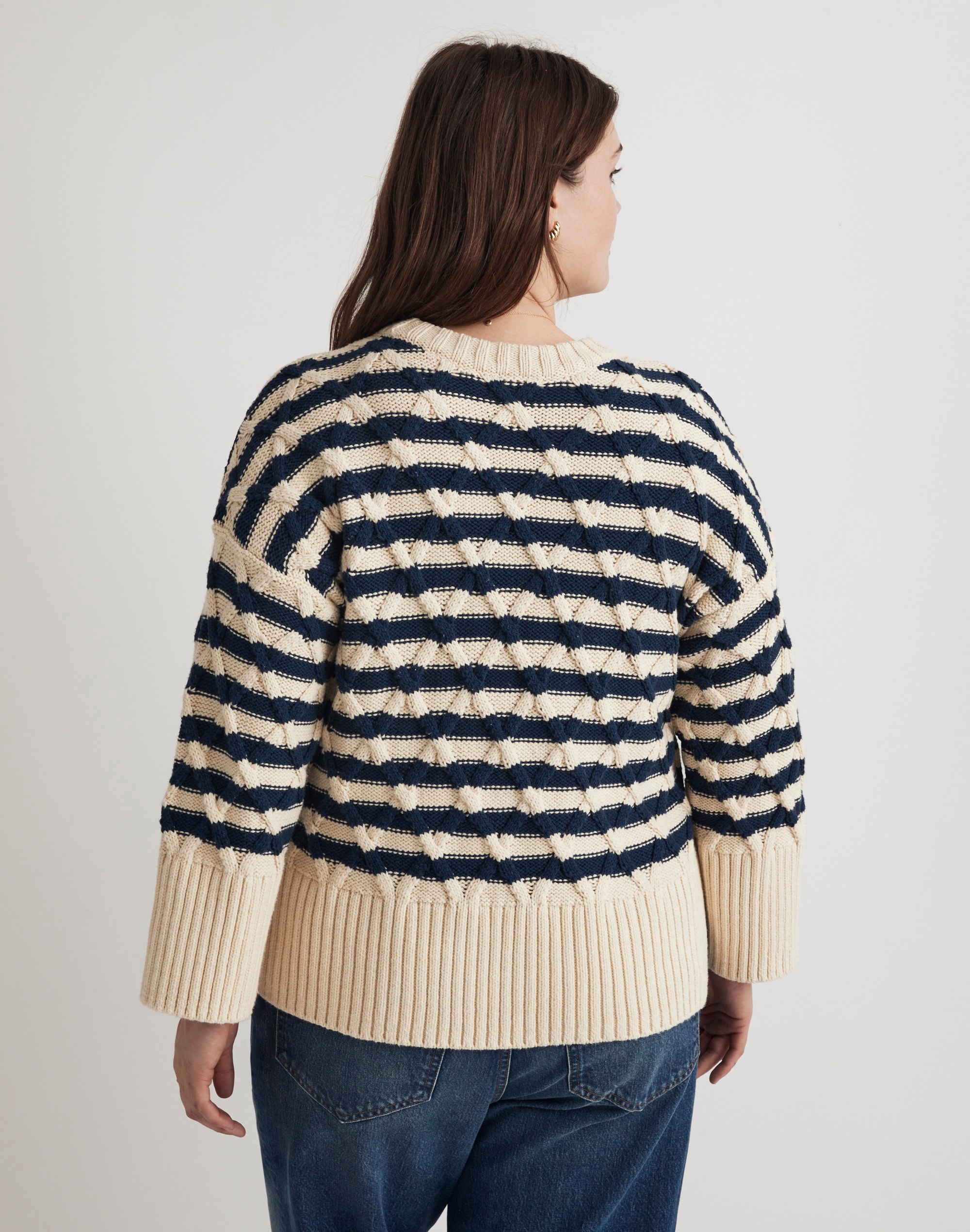 Plus Cable-Knit Oversized Sweater in Stripe