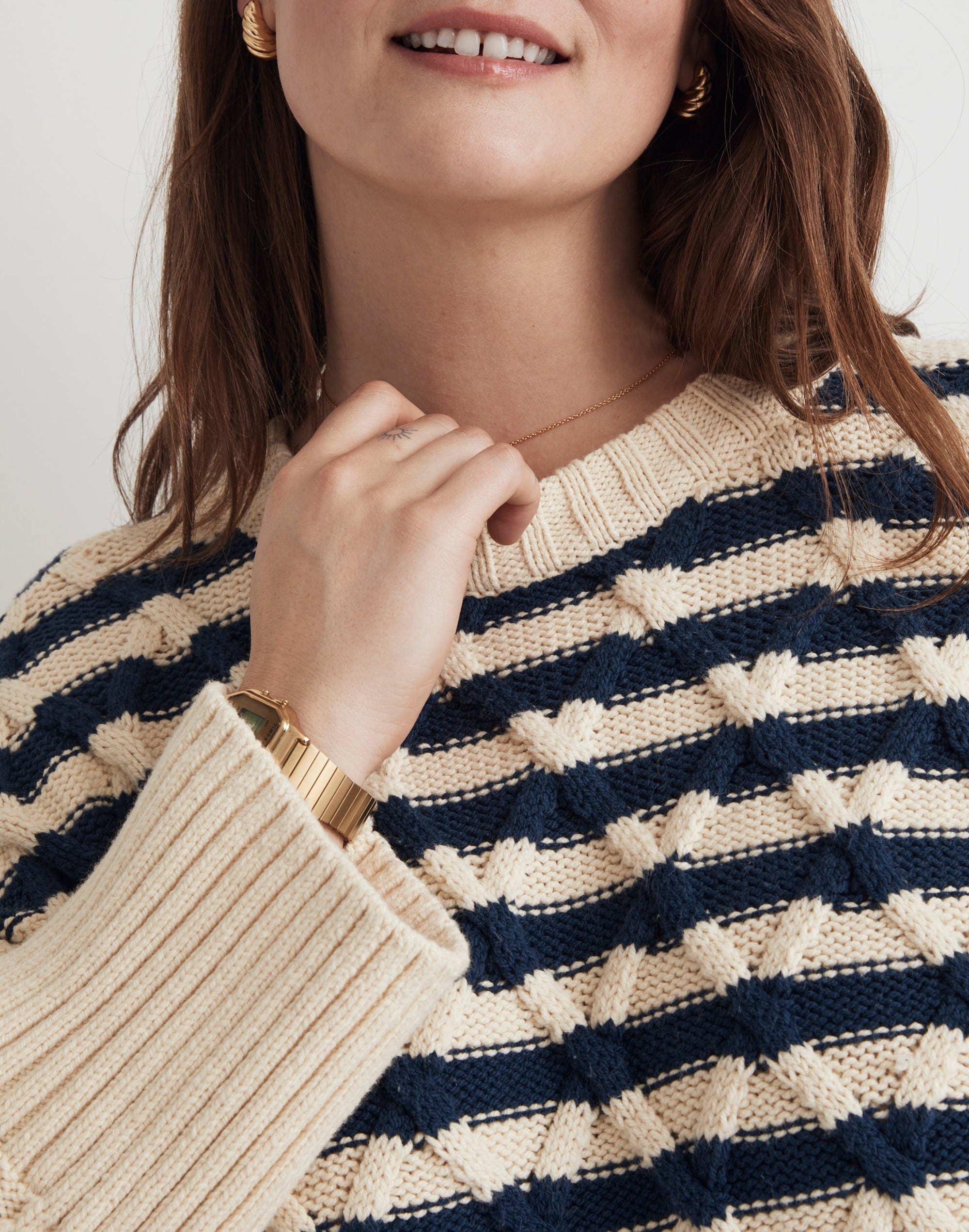 Plus Cable-Knit Oversized Sweater in Stripe