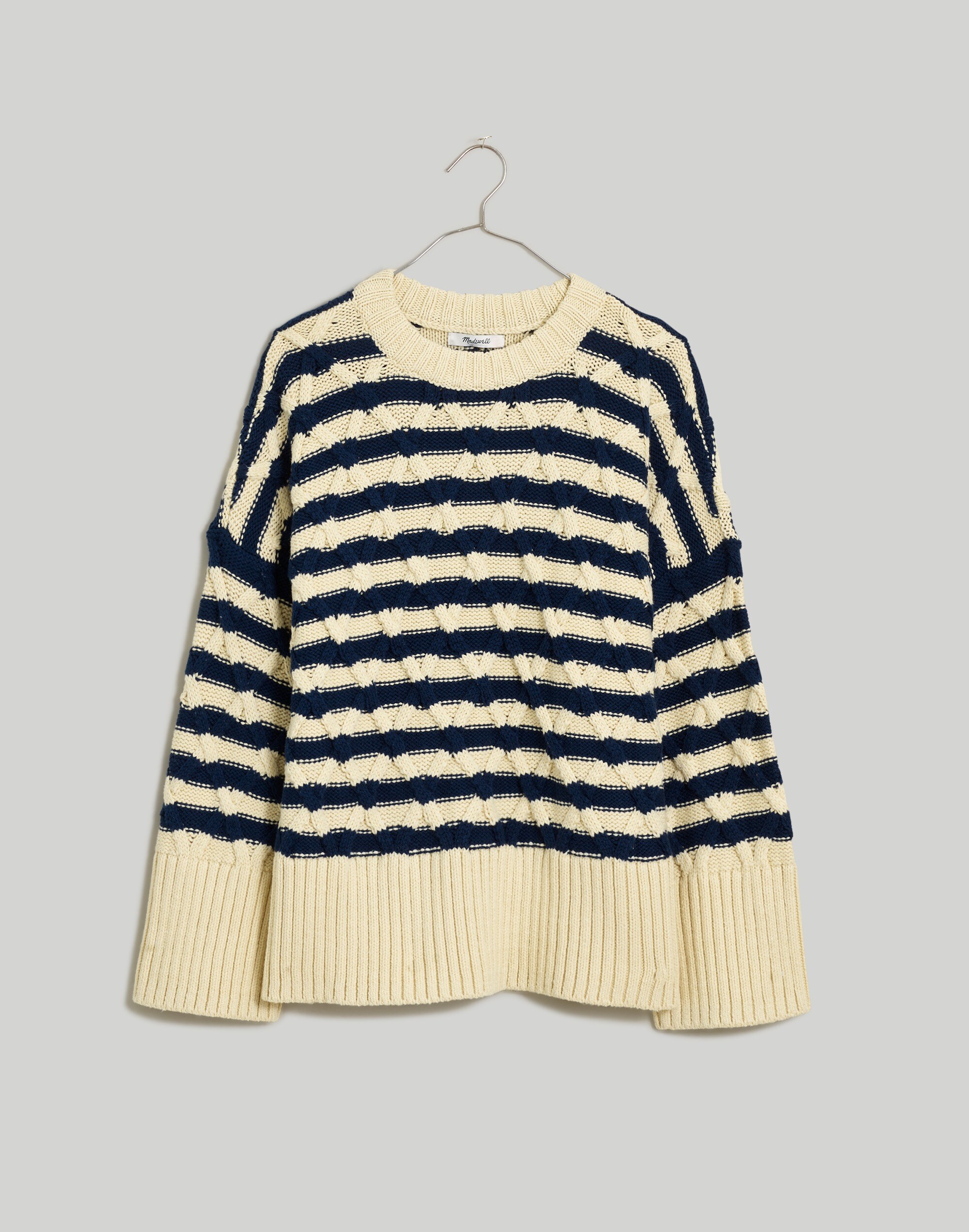 Plus Cable-Knit Oversized Sweater in Stripe