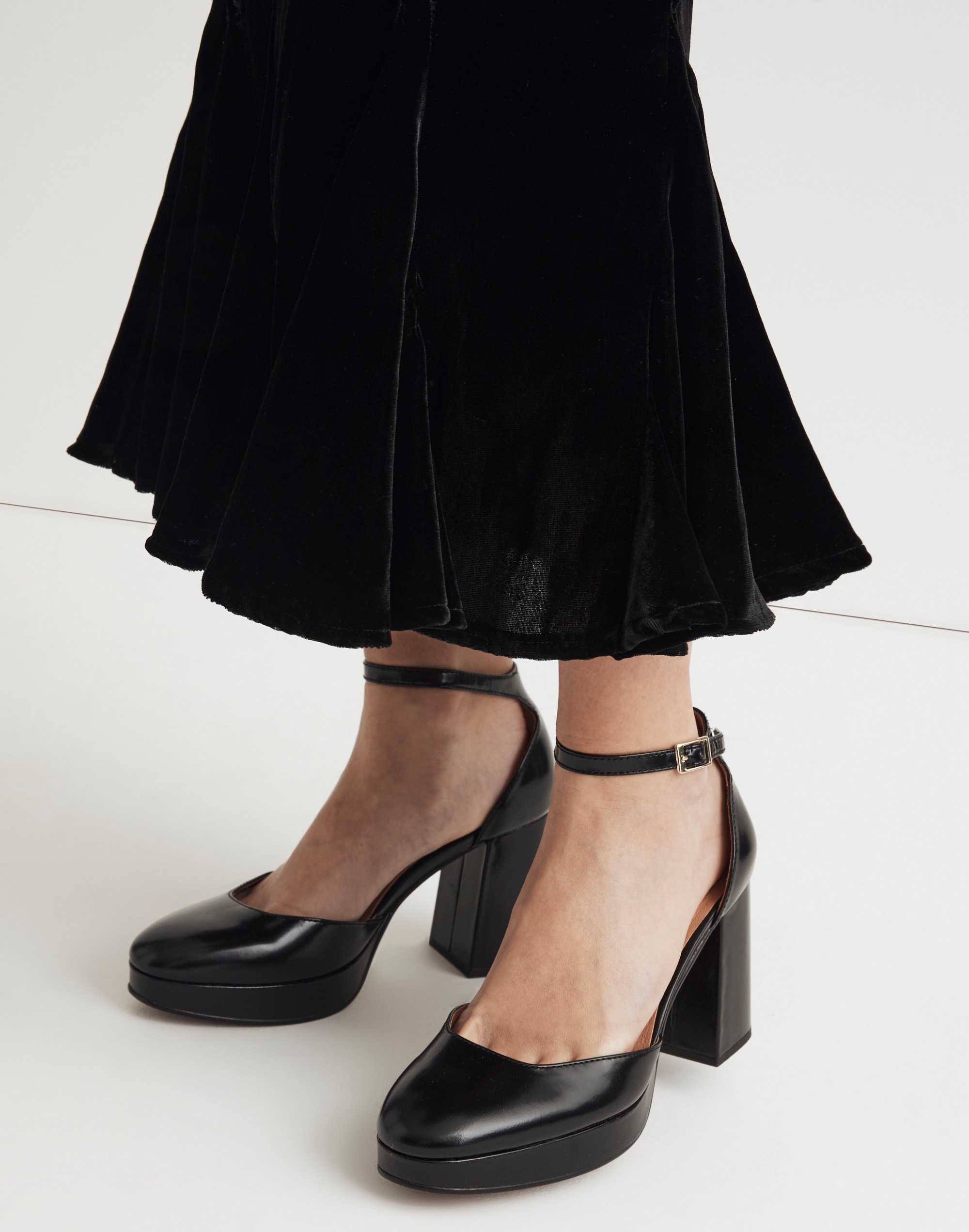 The Mable Ankle-Strap Platform Pump in Leather