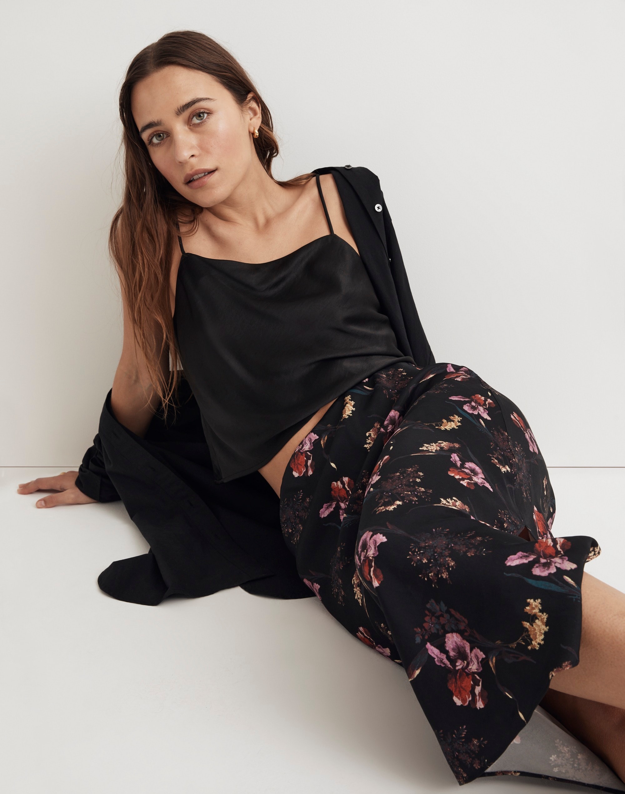 The Layton Midi Slip Skirt in Floral Cupro-Blend