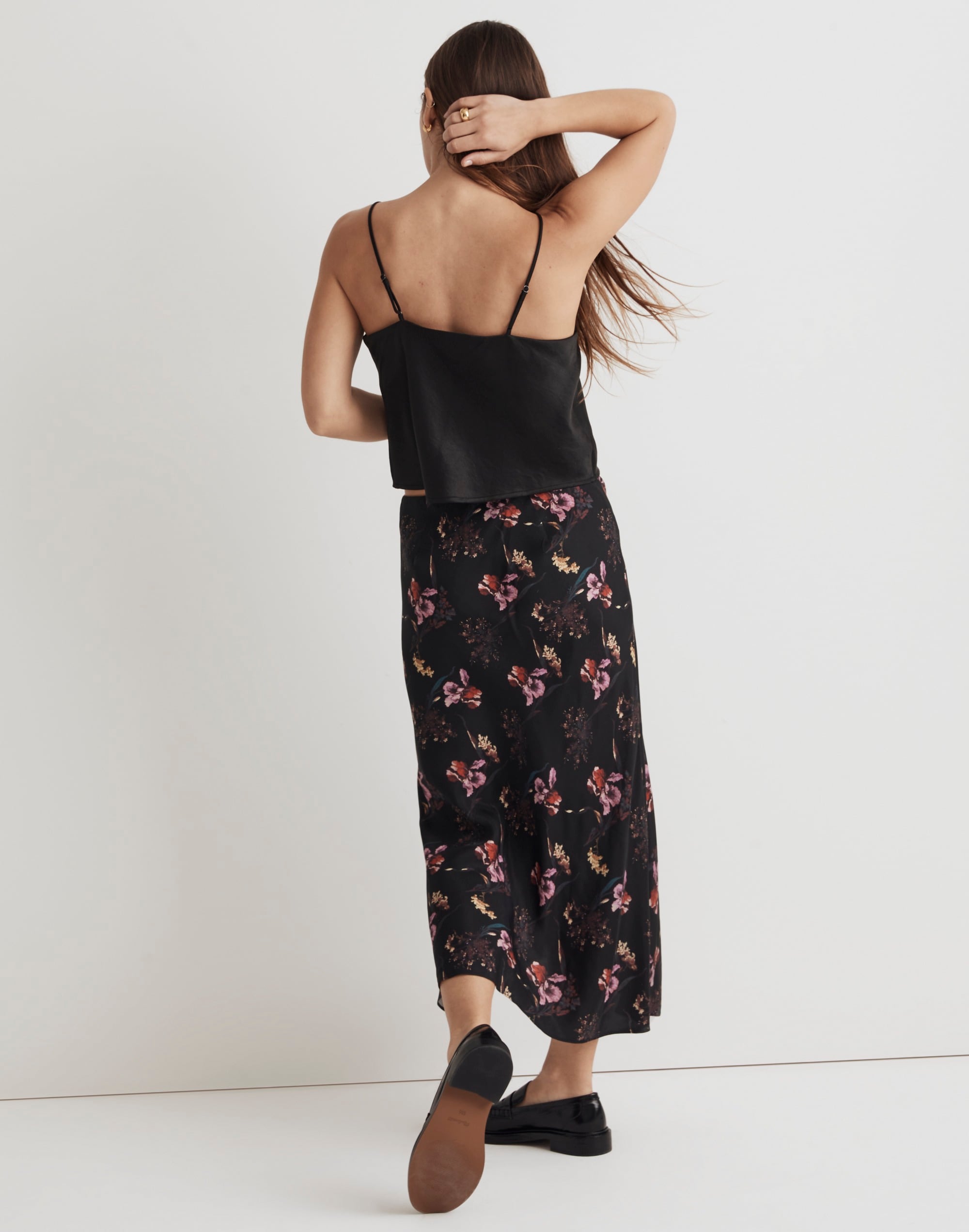 The Layton Midi Slip Skirt in Floral Cupro-Blend