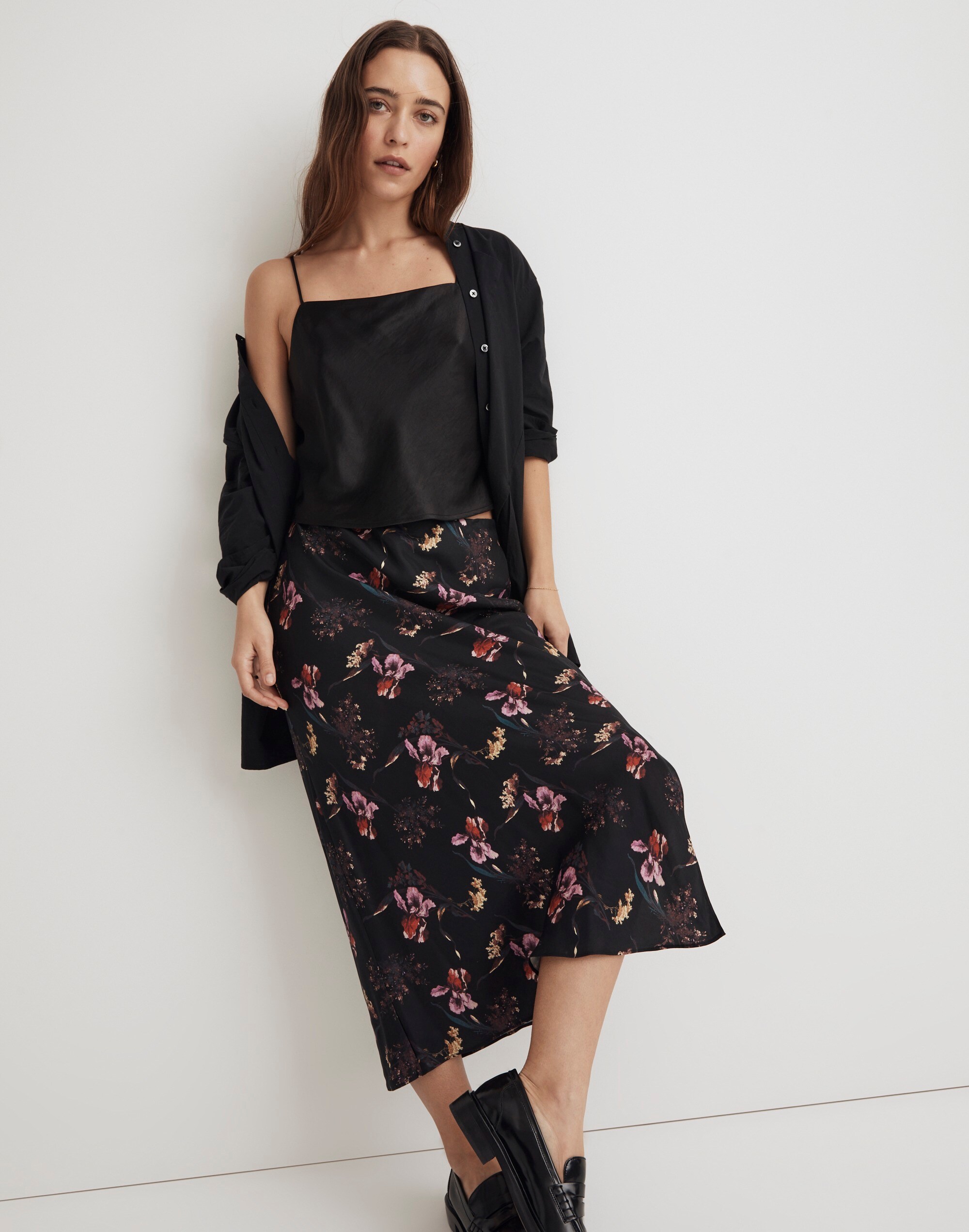 The Layton Midi Slip Skirt in Floral Cupro-Blend