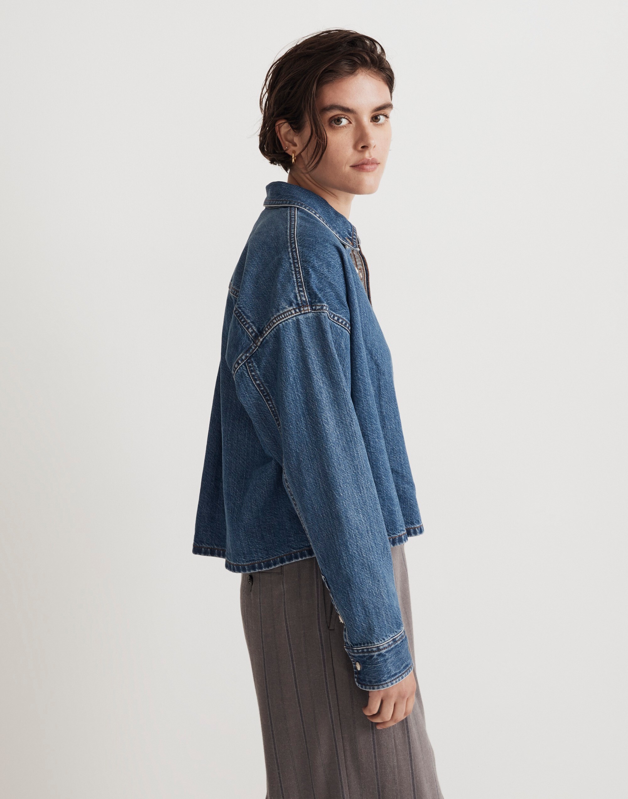 Denim Oversized Button-Down Shirt in Sander Wash