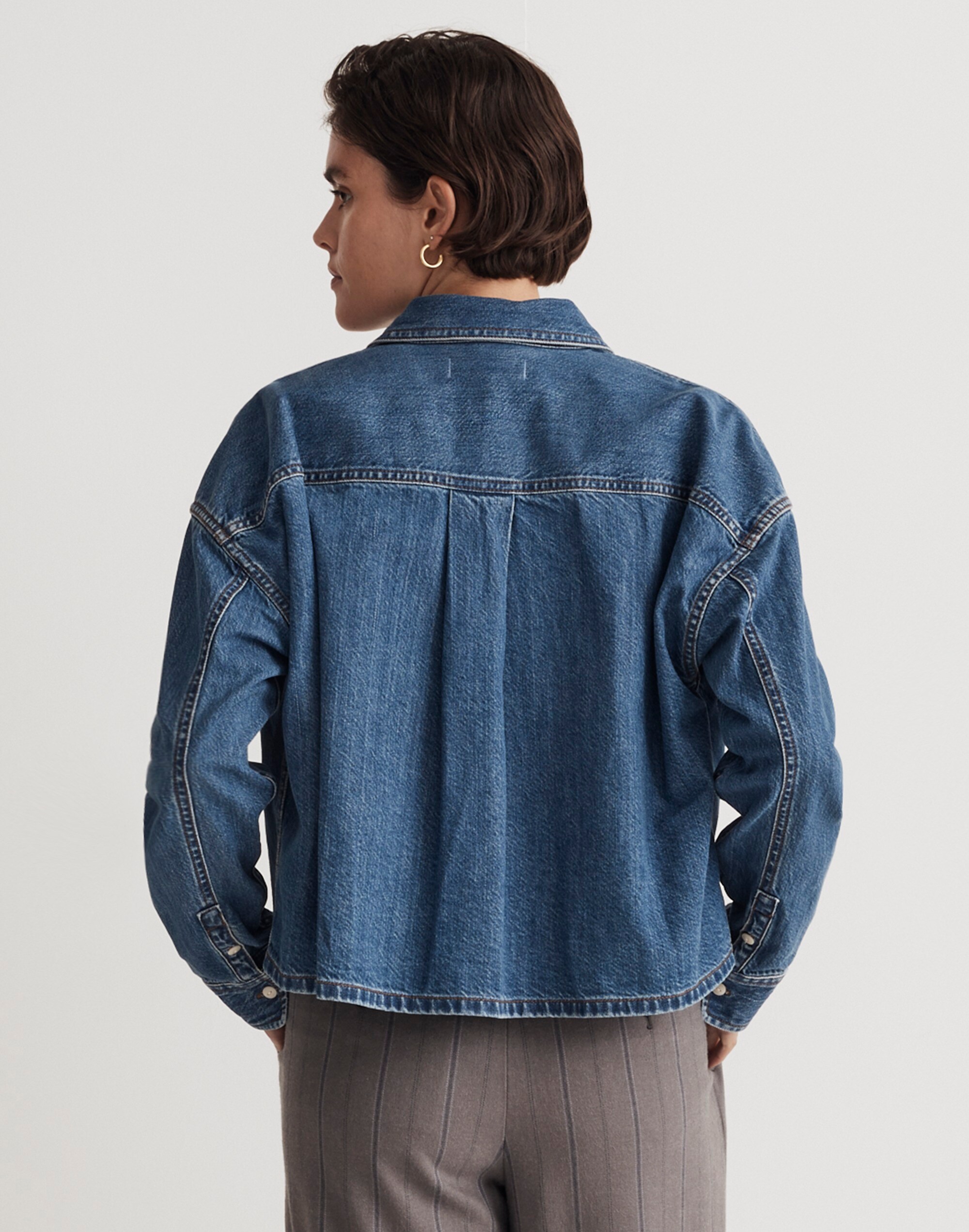 Denim Oversized Button-Down Shirt in Sander Wash