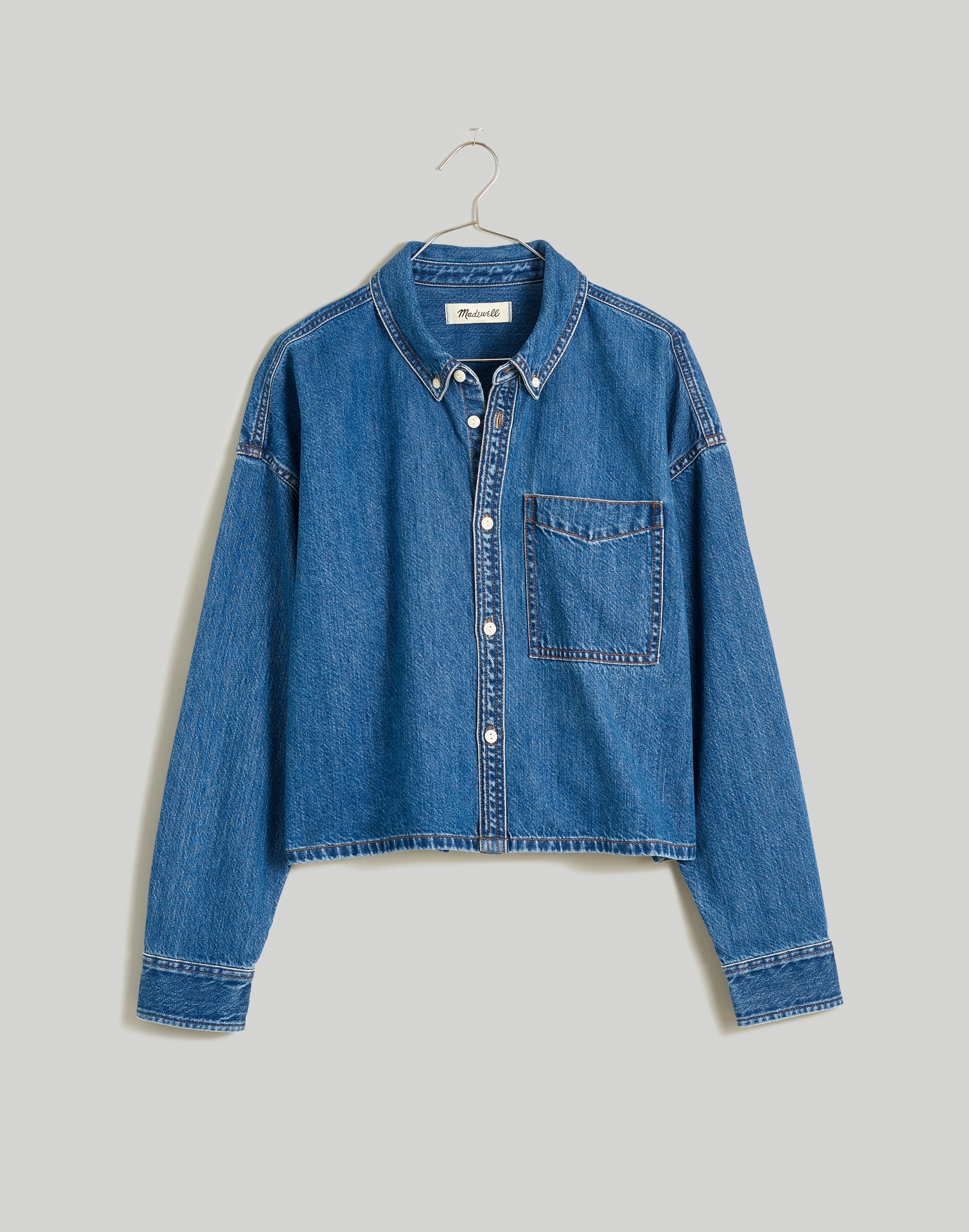 Denim Oversized Button-Down Shirt in Sander Wash