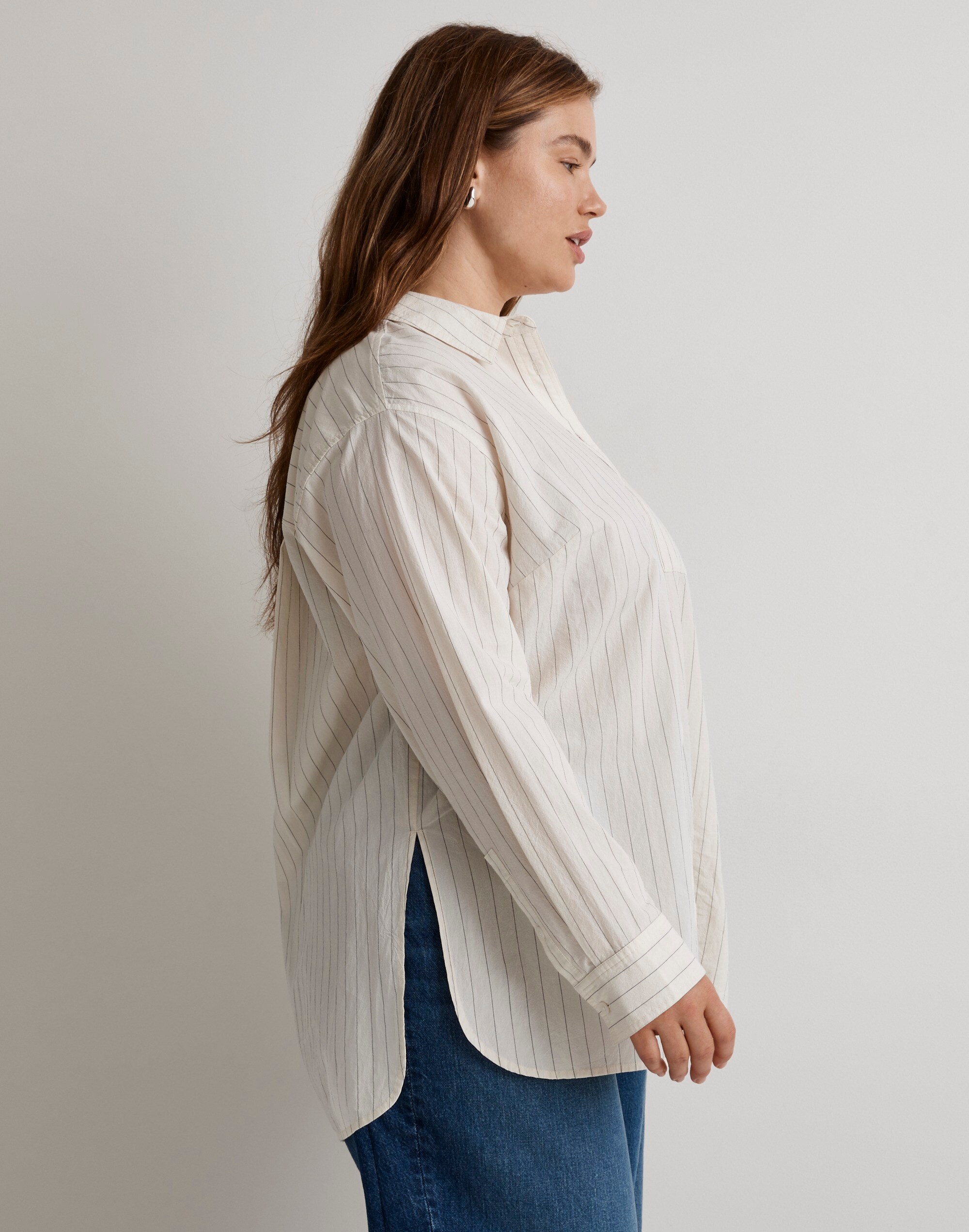 Plus Signature Poplin Oversized Patch Pocket Shirt in Stripe