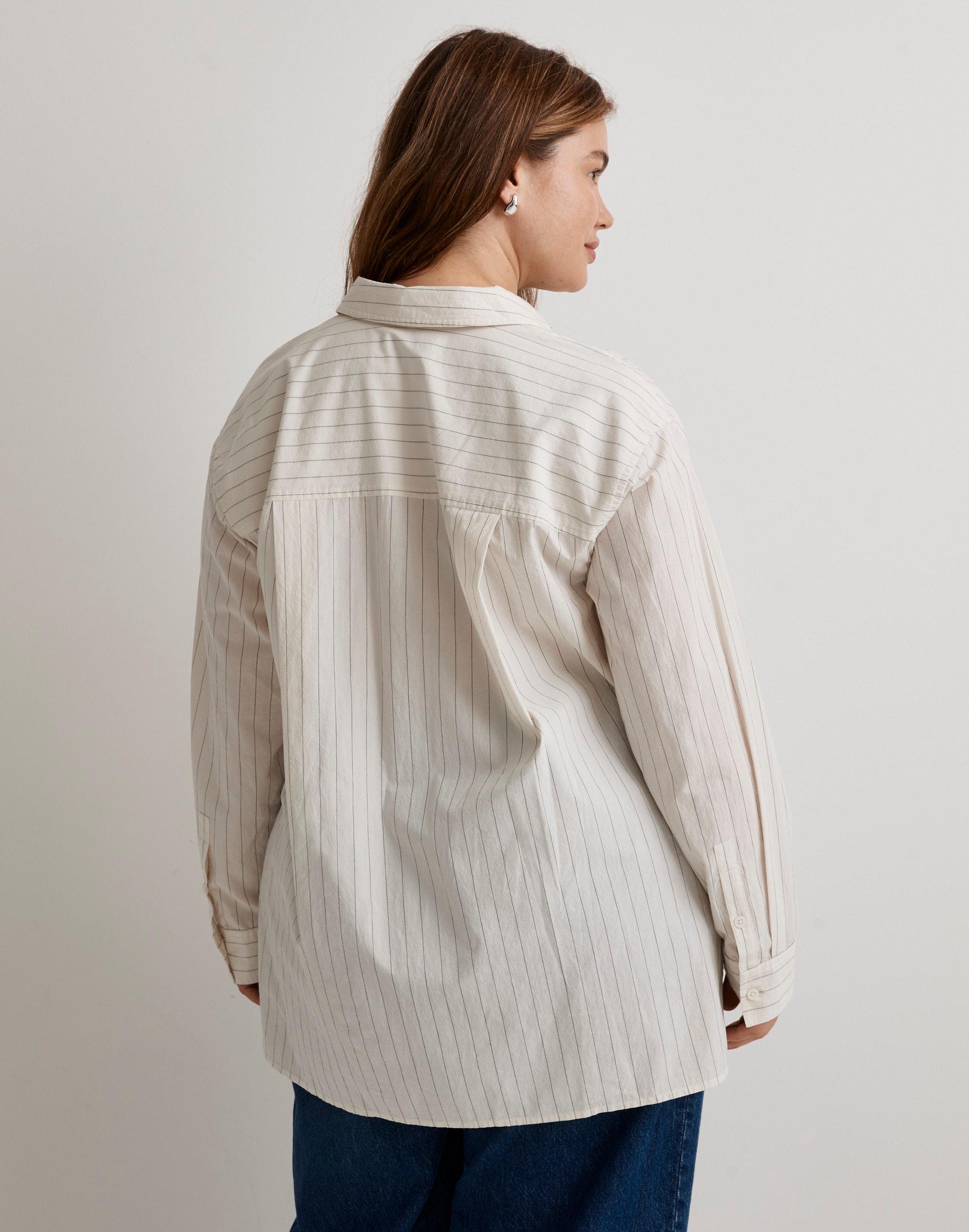 Plus Signature Poplin Oversized Patch Pocket Shirt in Stripe
