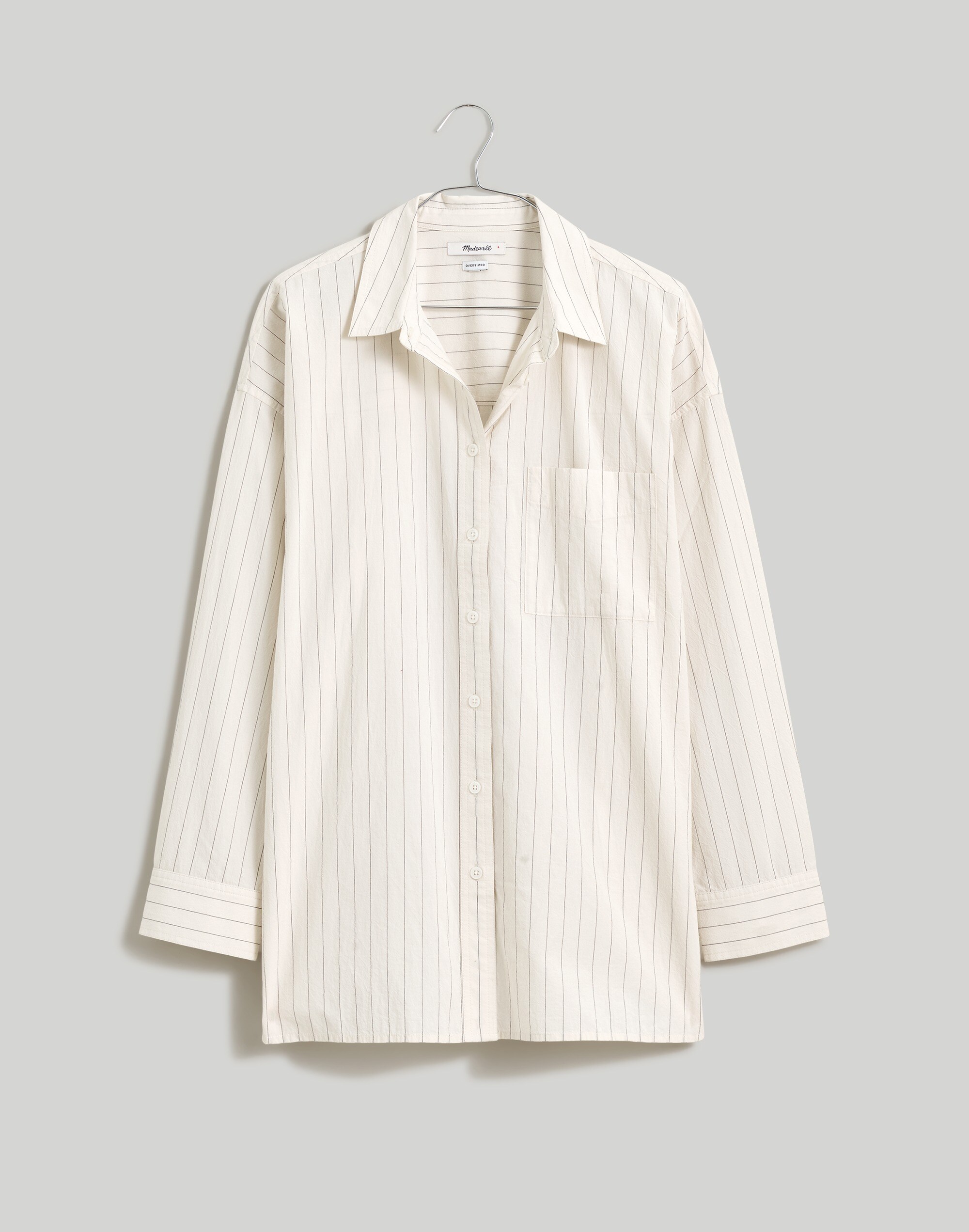 Plus Signature Poplin Oversized Patch Pocket Shirt in Stripe
