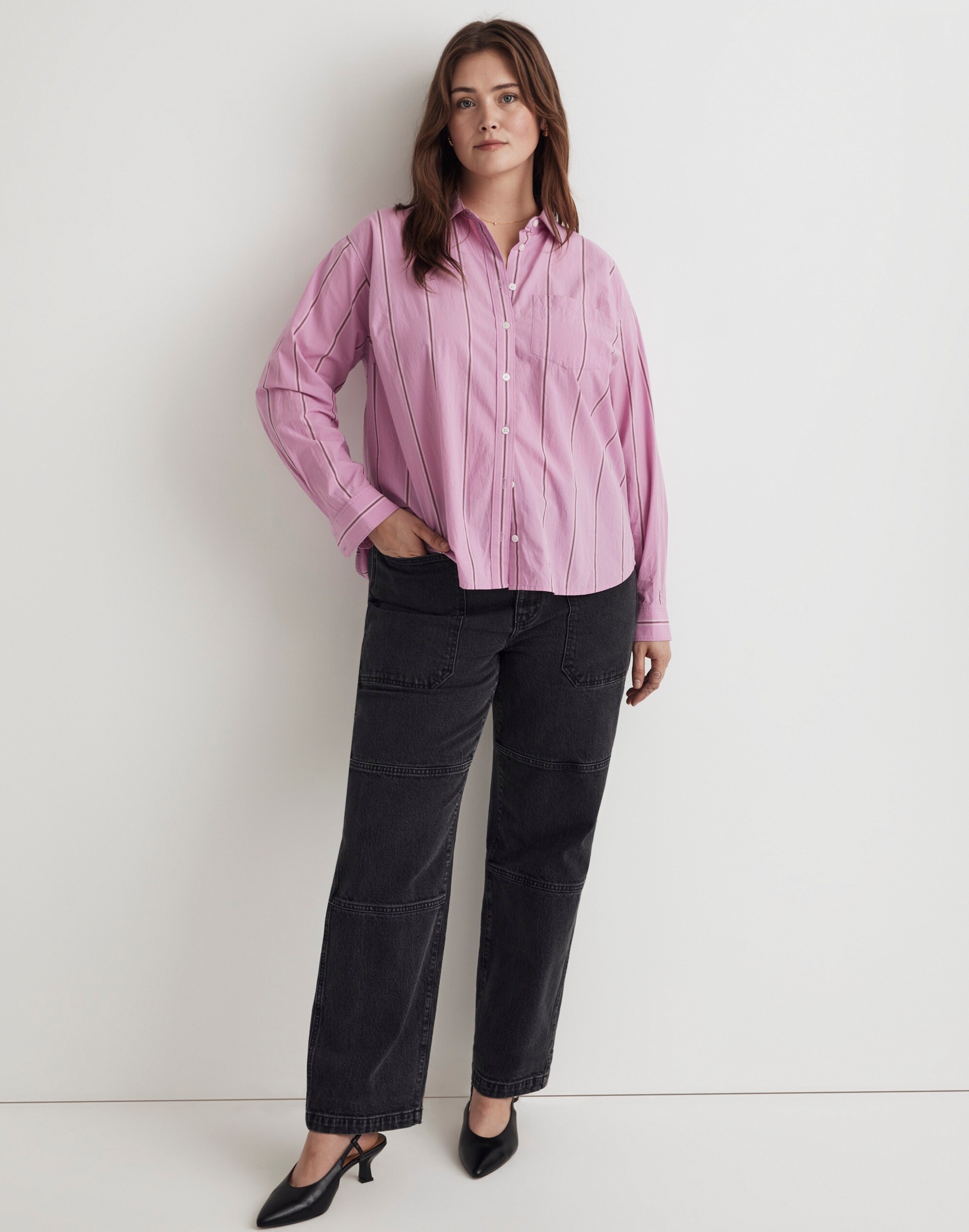 Plus Signature Poplin Oversized Boyshirt in Stripe